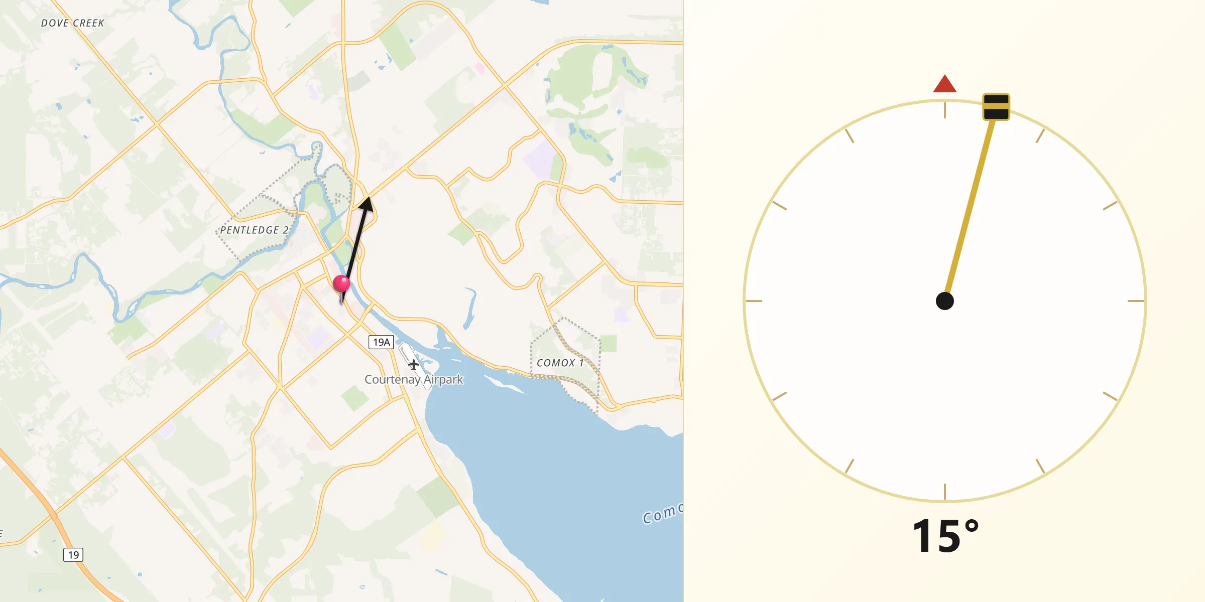 Qibla Direction from Courtenay