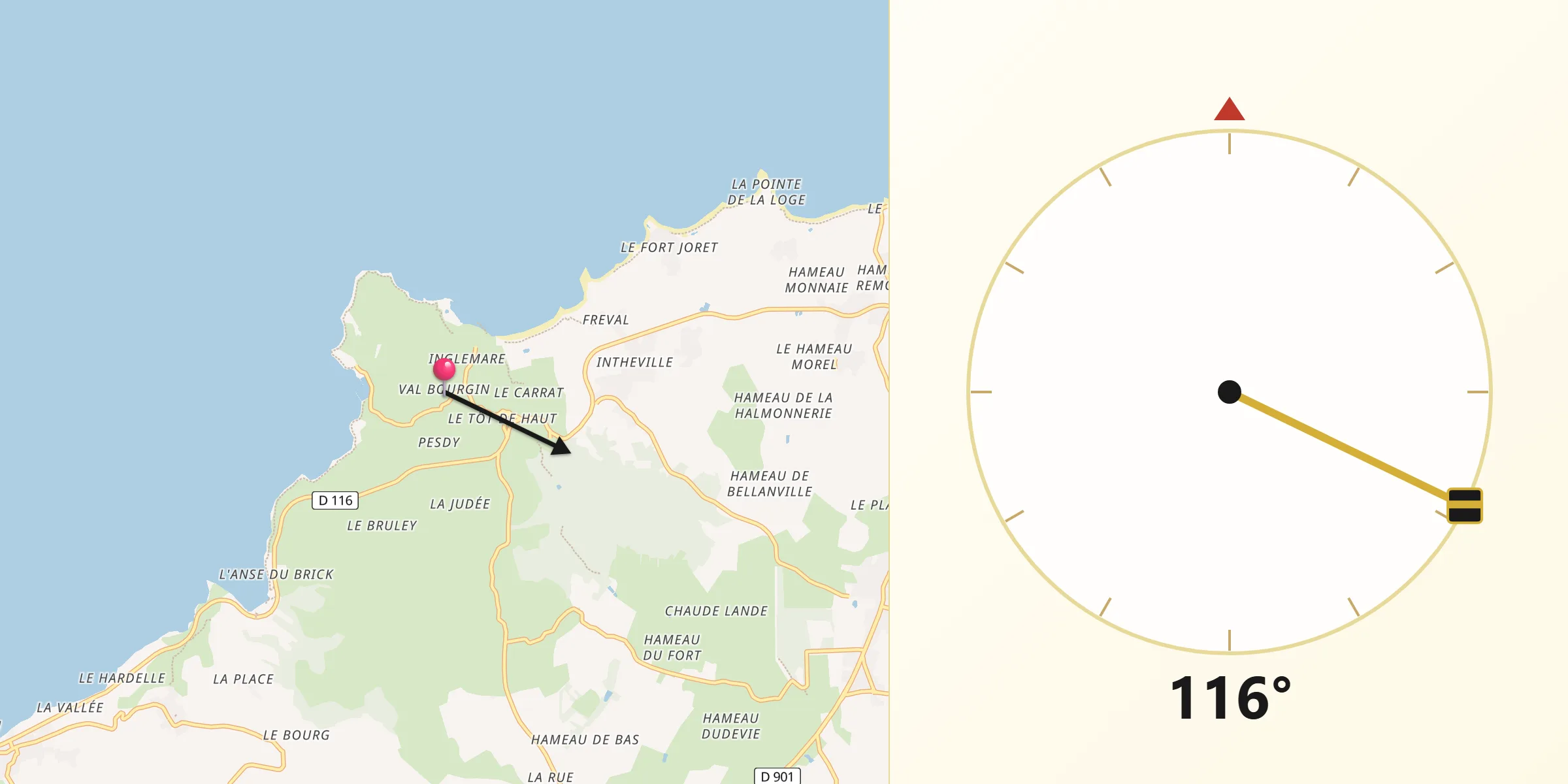 Direction vers la Qibla depuis Fermanville
