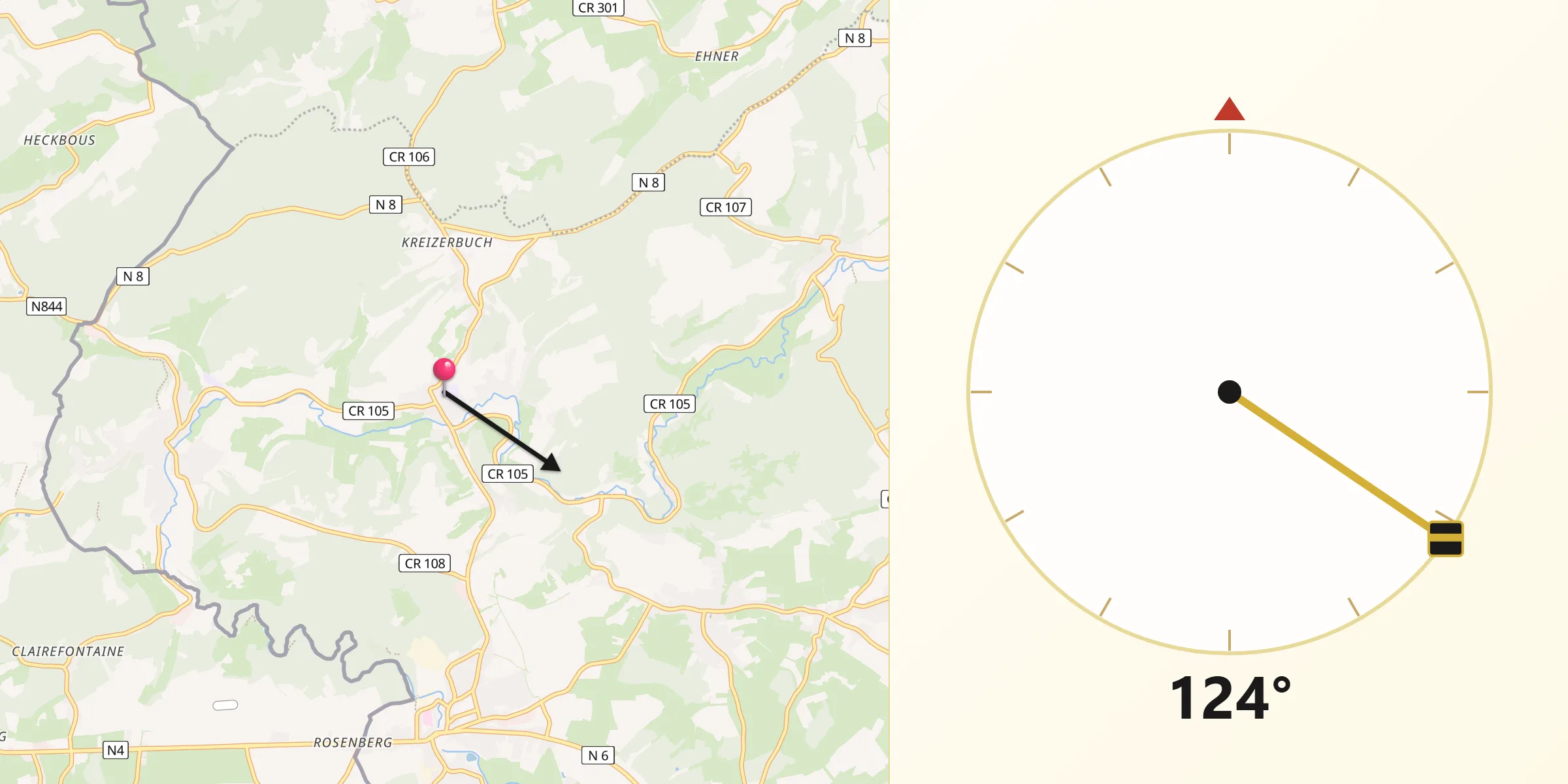 Direction vers la Qibla depuis Hobscheid