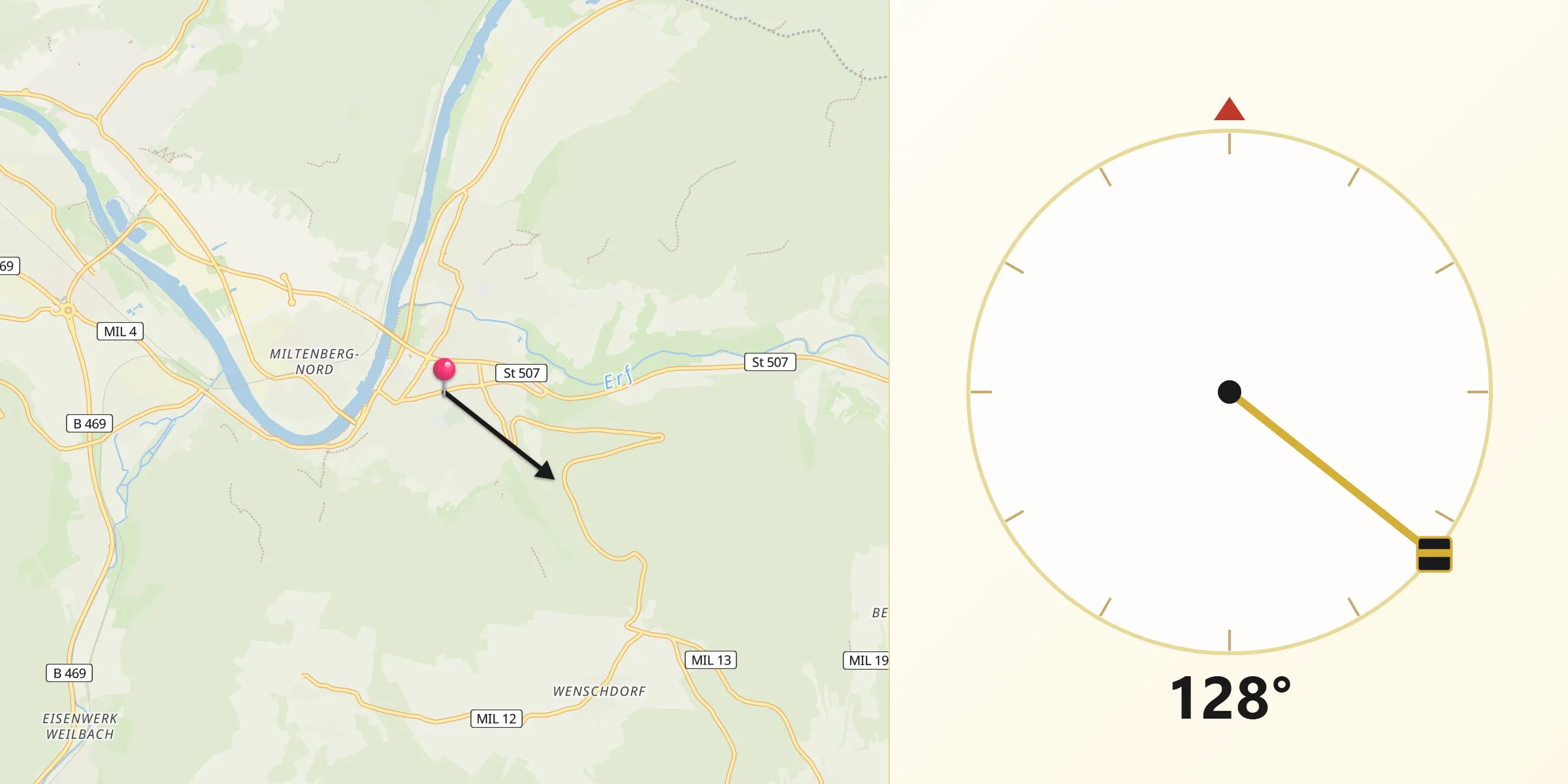Qibla-Richtung von Miltenberg