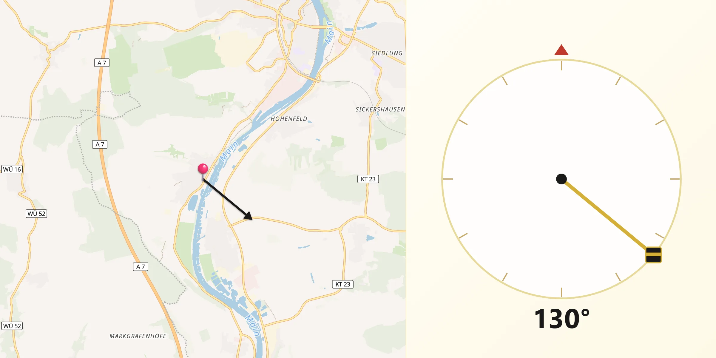 Qibla-Richtung von Sulzfeld am Main