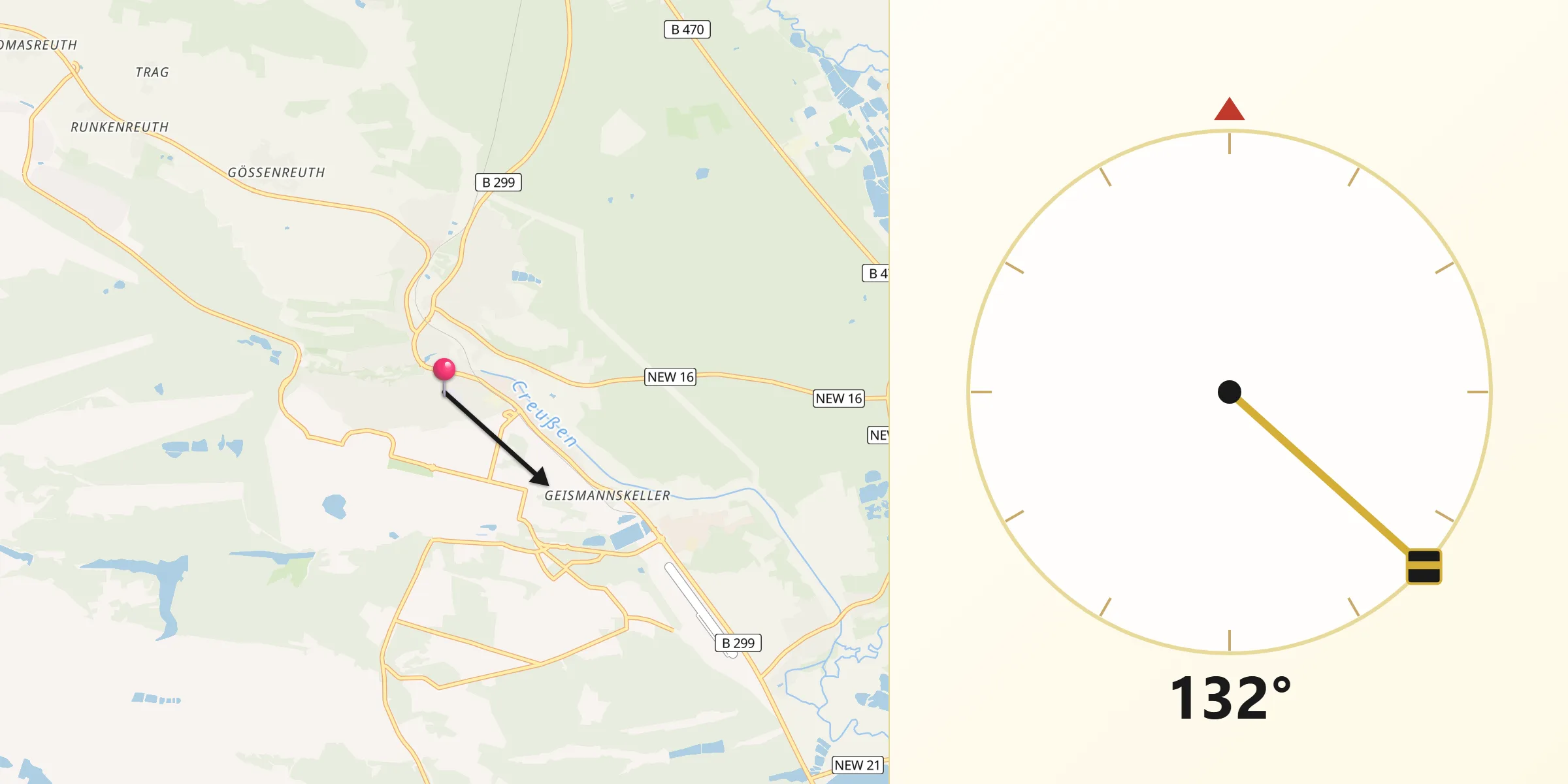 Qibla-Richtung von Grafenwöhr