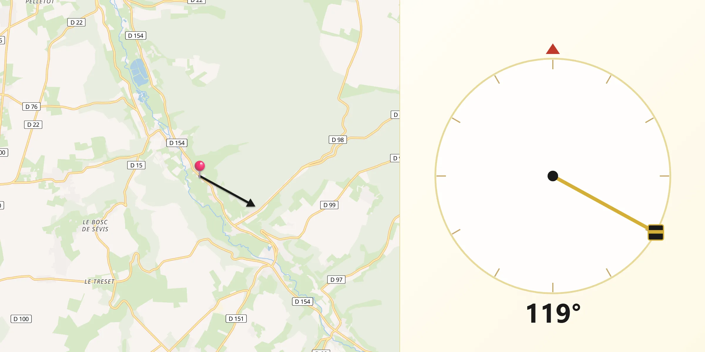 Direction vers la Qibla depuis Orival