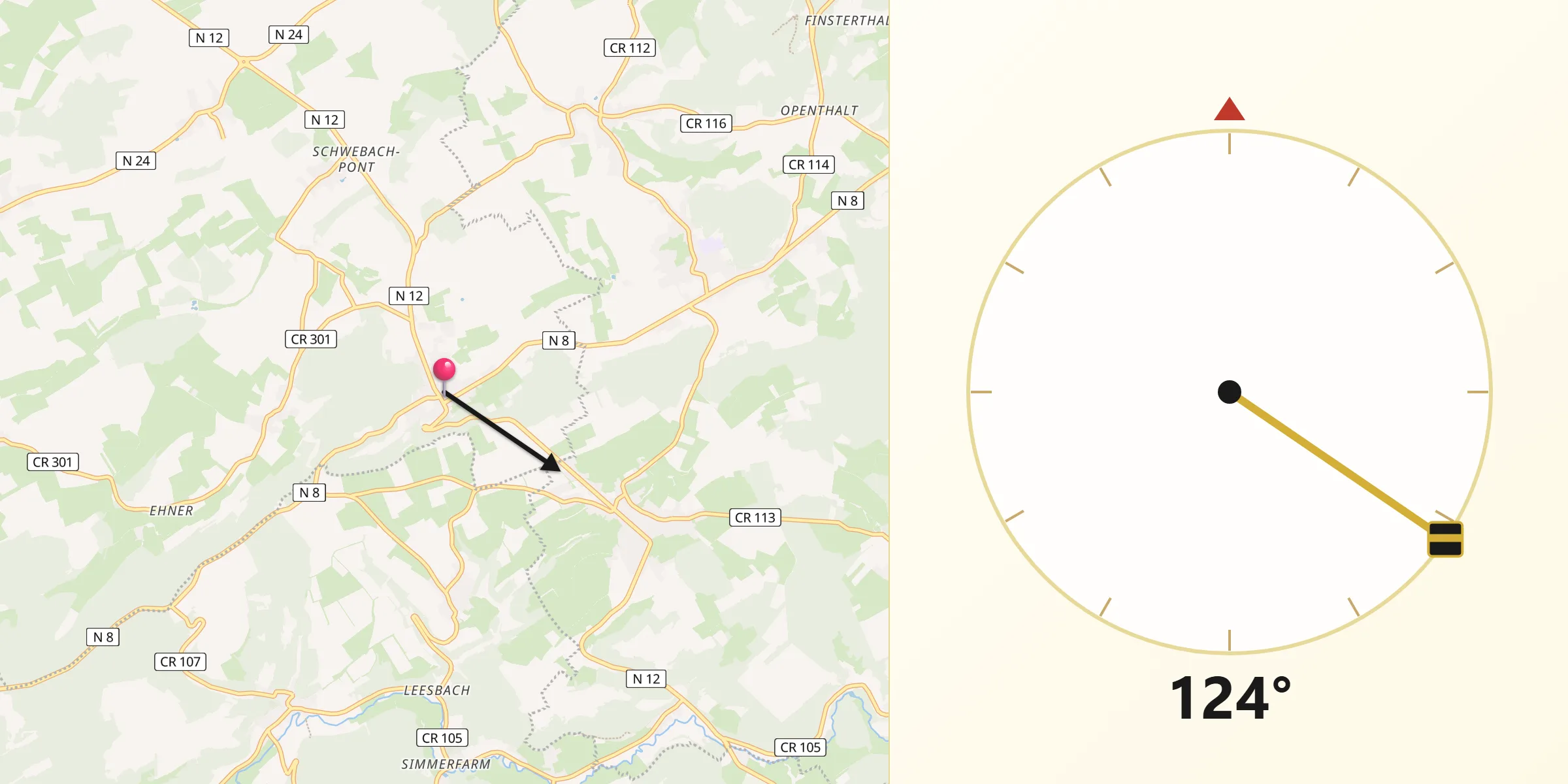 Direction vers la Qibla depuis Saeul