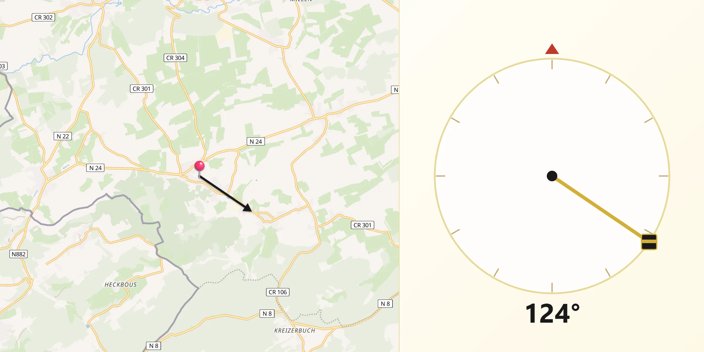 Direction vers la Qibla depuis Beckerich