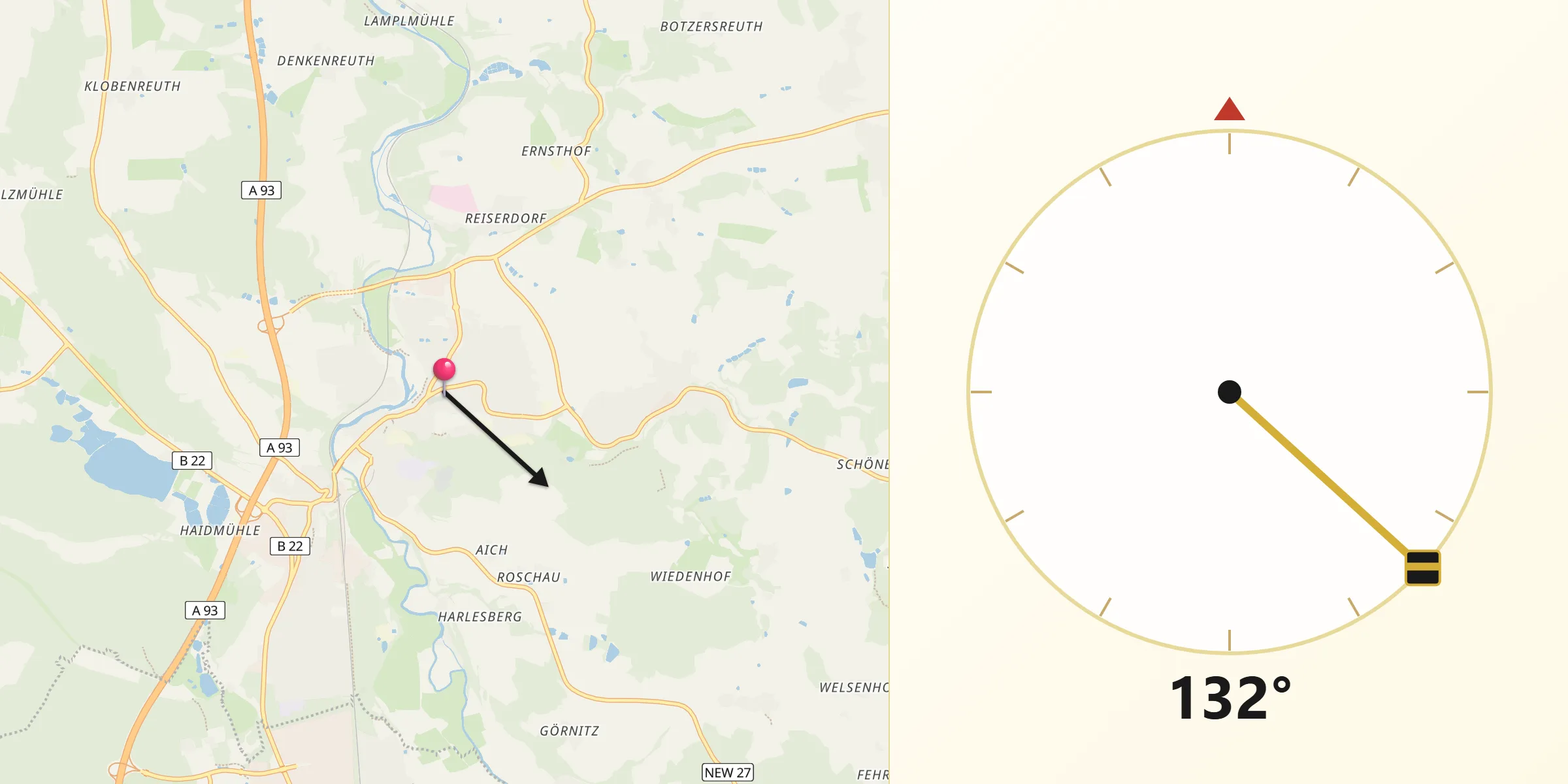 Qibla-Richtung von Neustadt an der Waldnaab