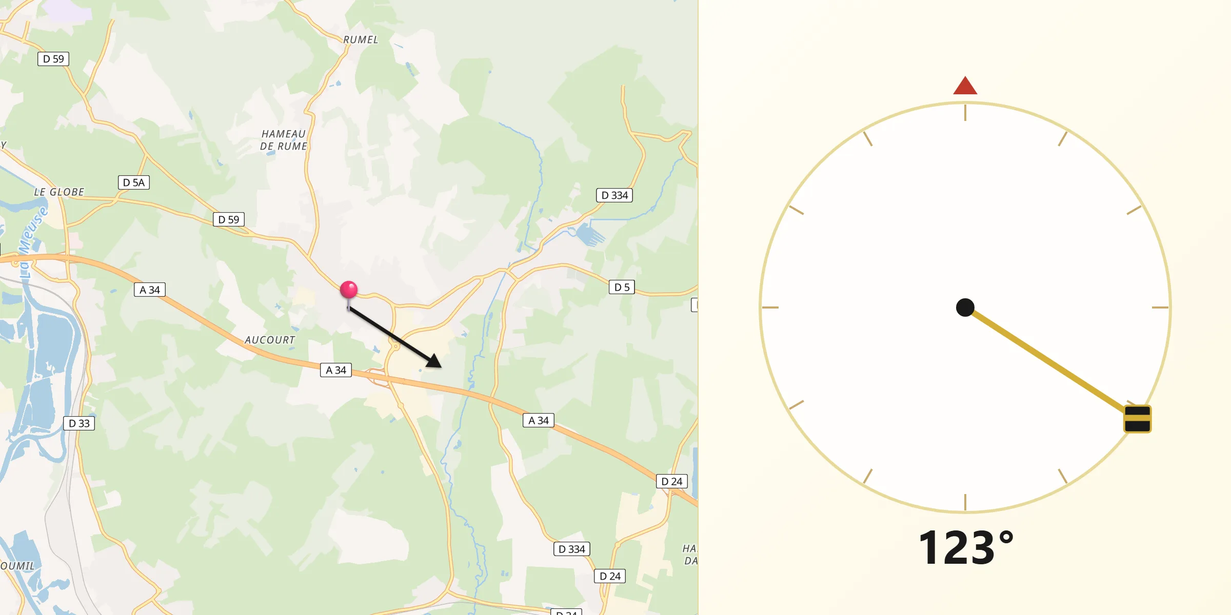 Direction vers la Qibla depuis Vivier-au-Court