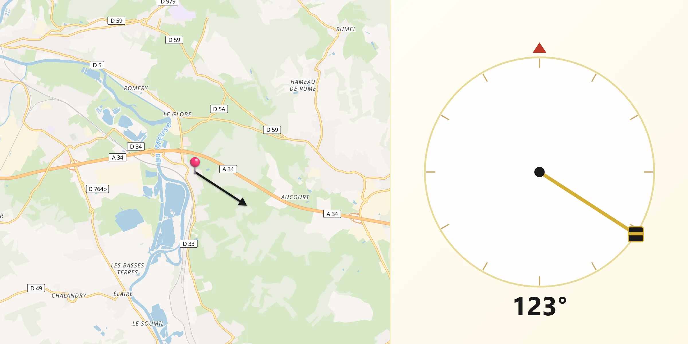 Direction vers la Qibla depuis Lumes