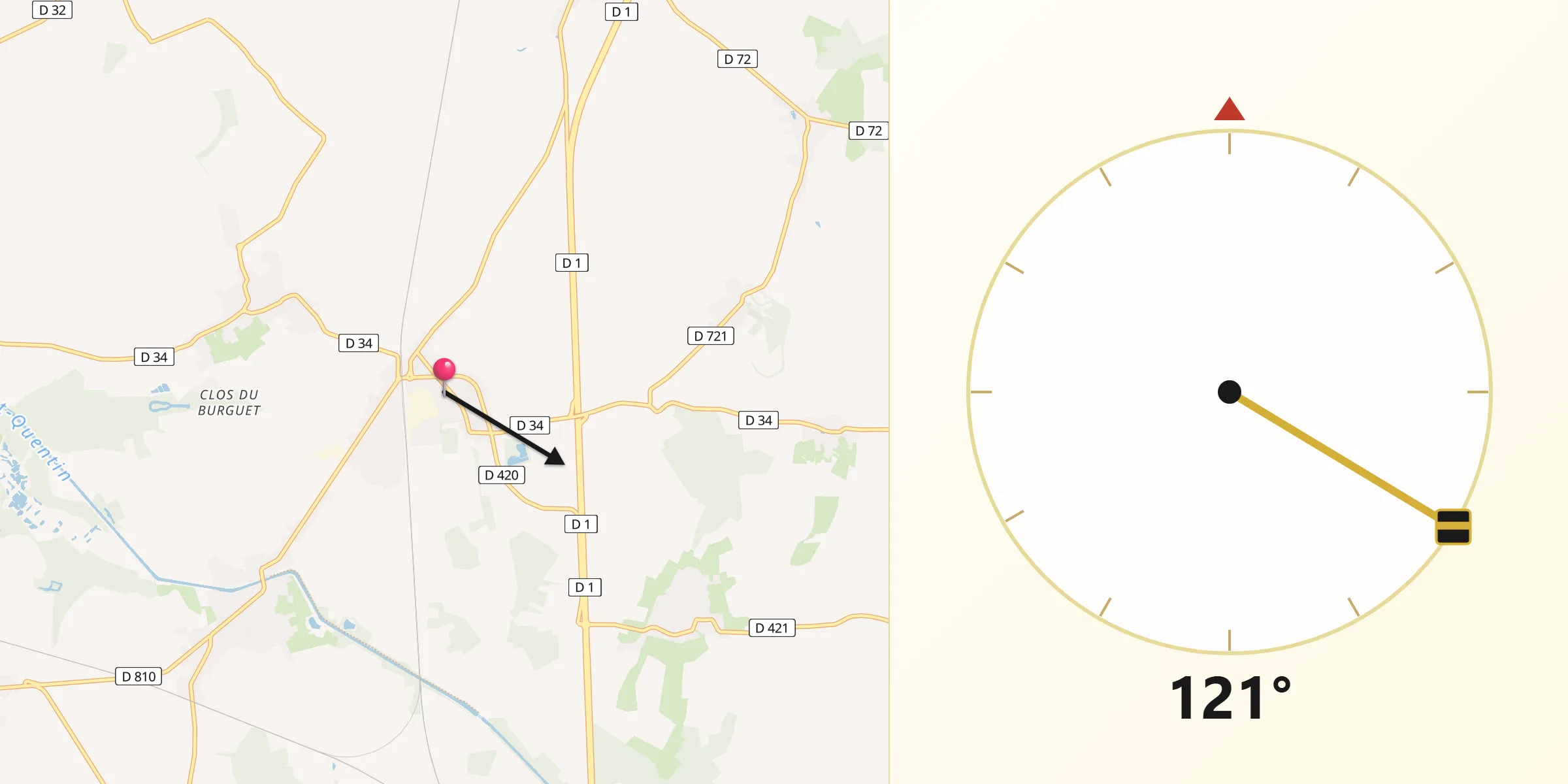 Direction vers la Qibla depuis Montescourt-Lizerolles