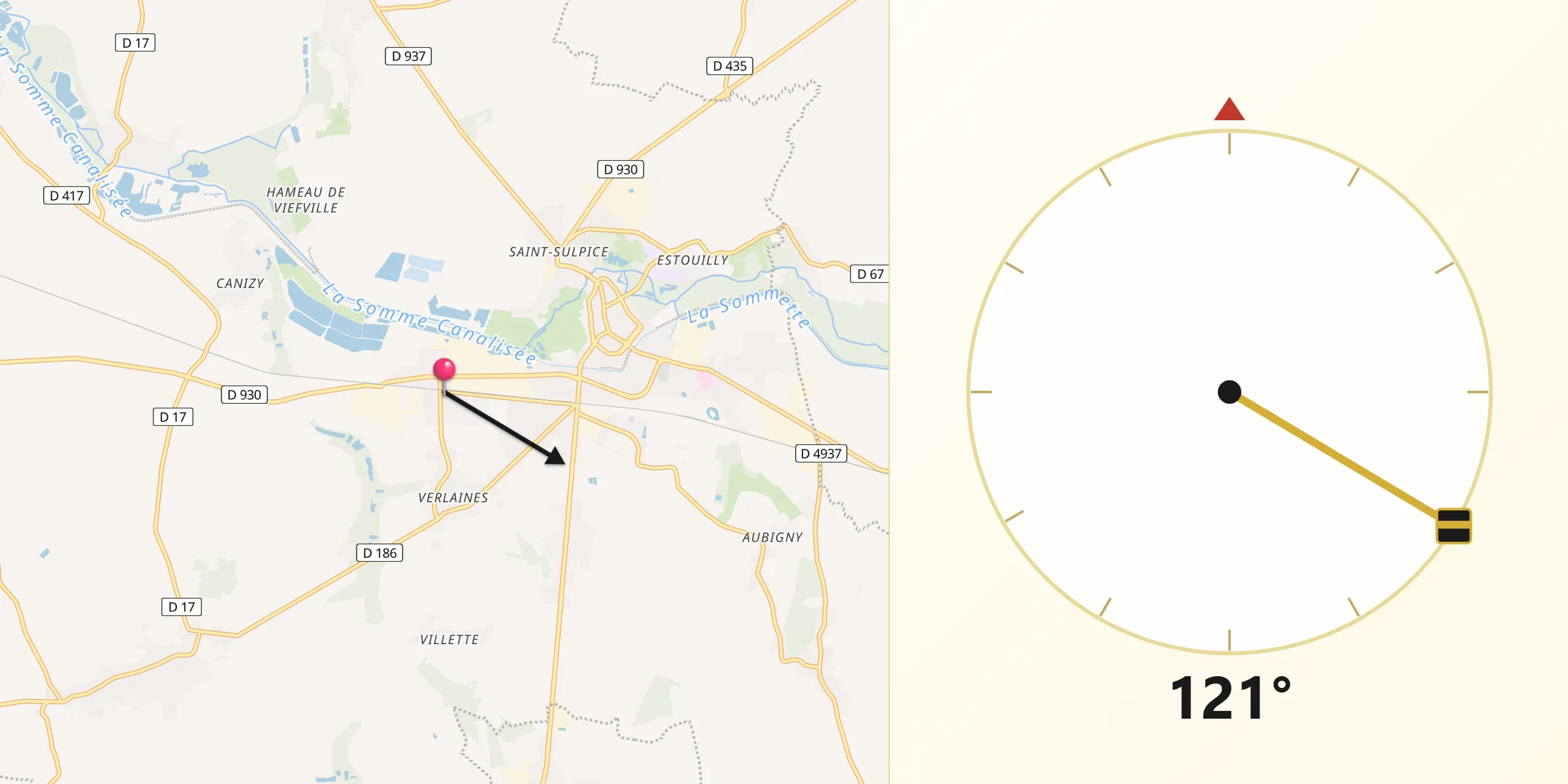 Direction vers la Qibla depuis Eppeville
