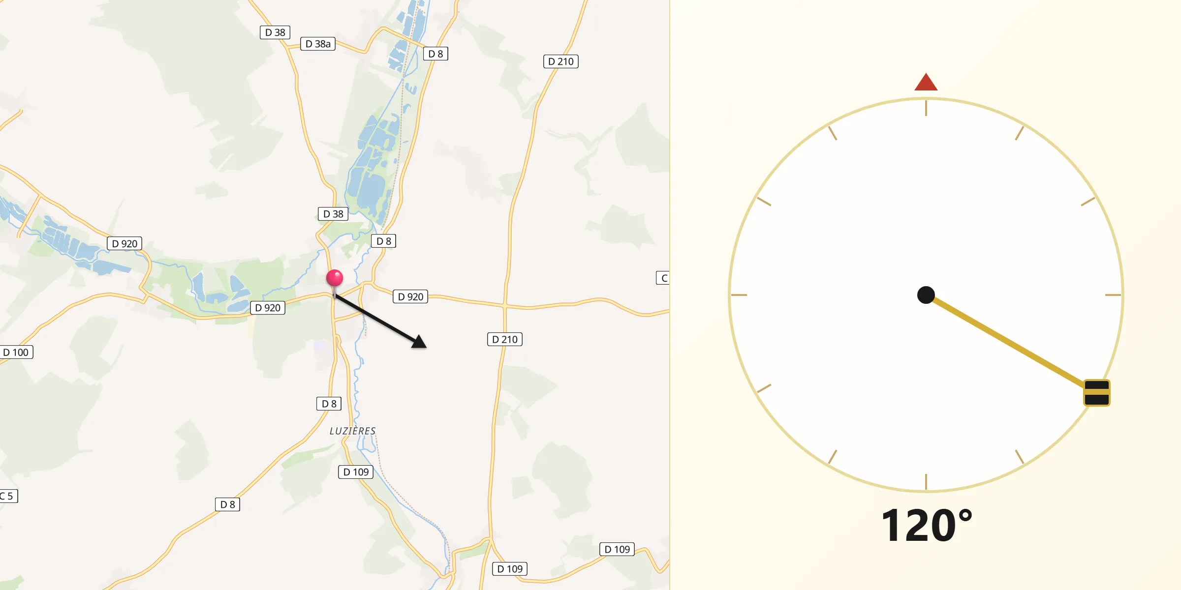 Direction vers la Qibla depuis Conty