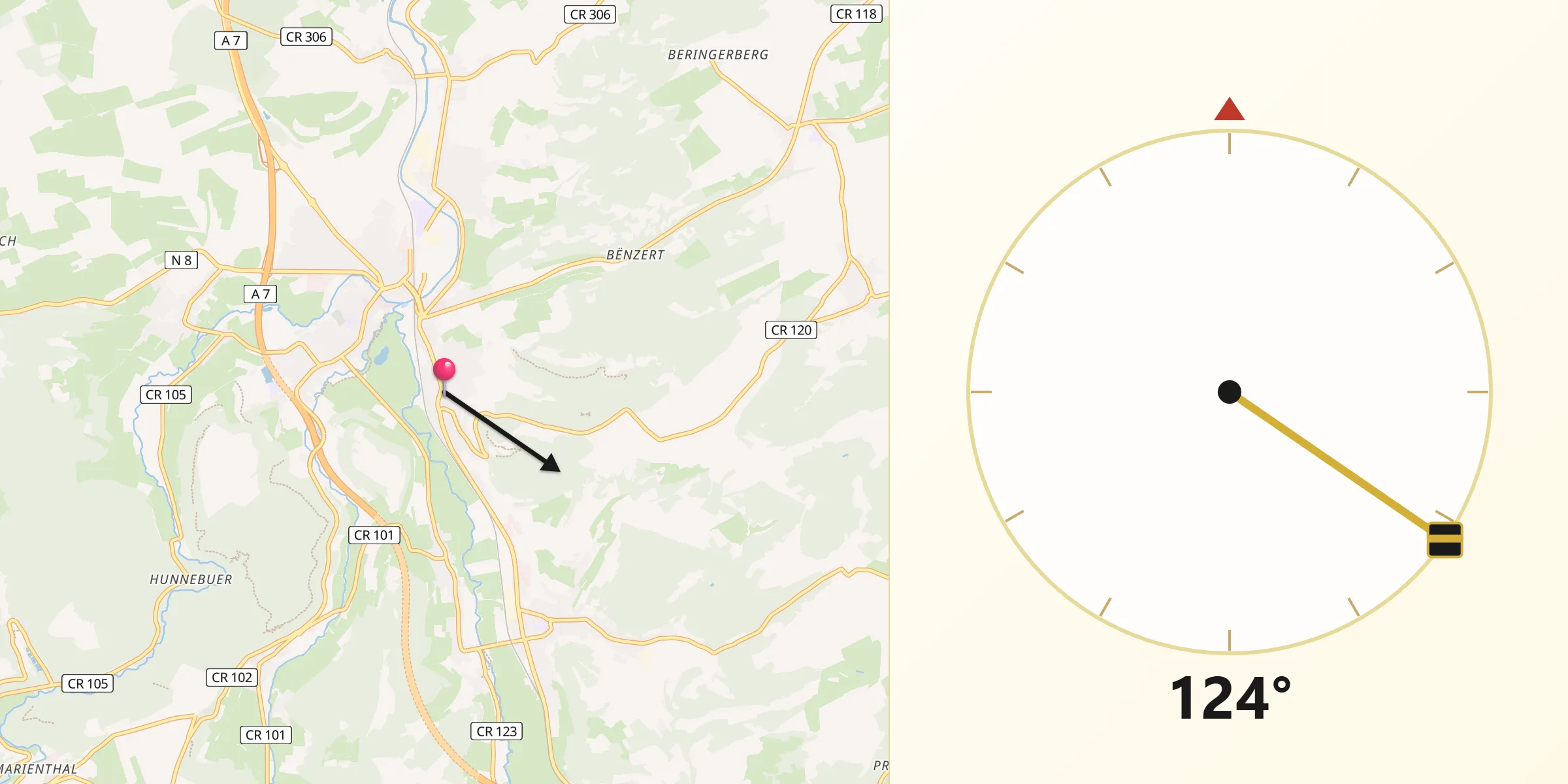 Direction vers la Qibla depuis Rollingen