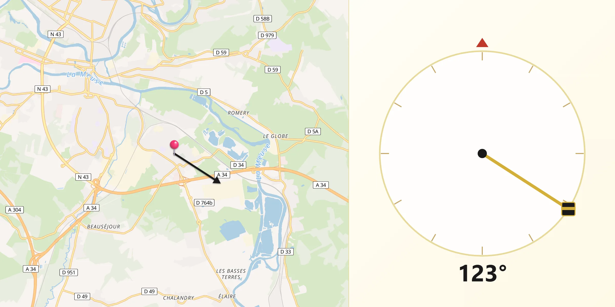 Direction vers la Qibla depuis Villers-Semeuse
