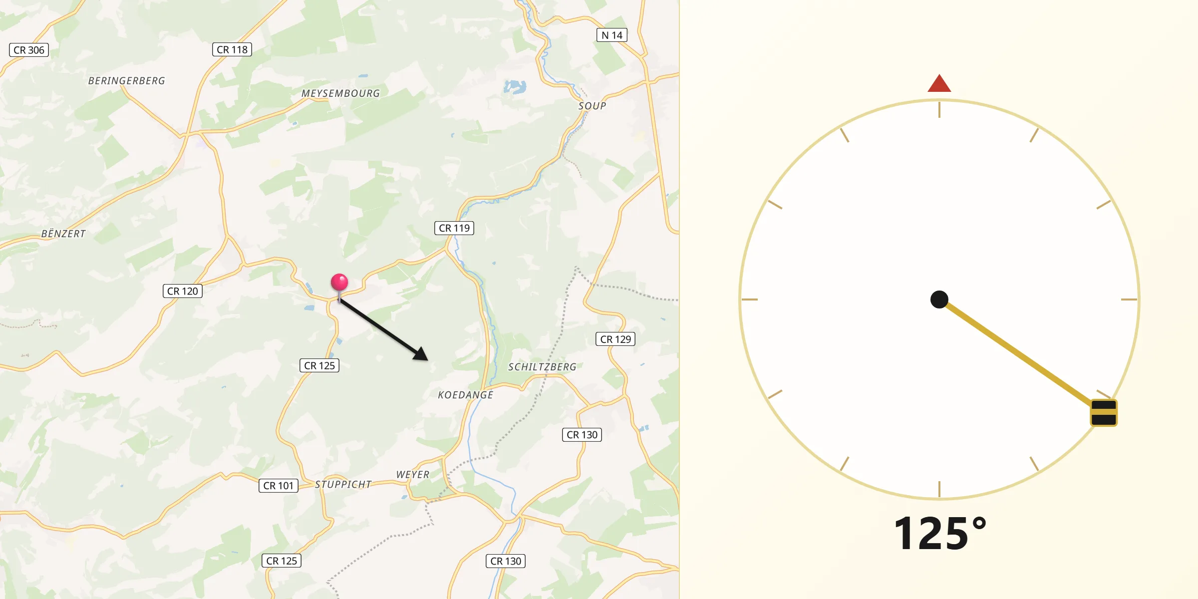 Direction vers la Qibla depuis Fischbach