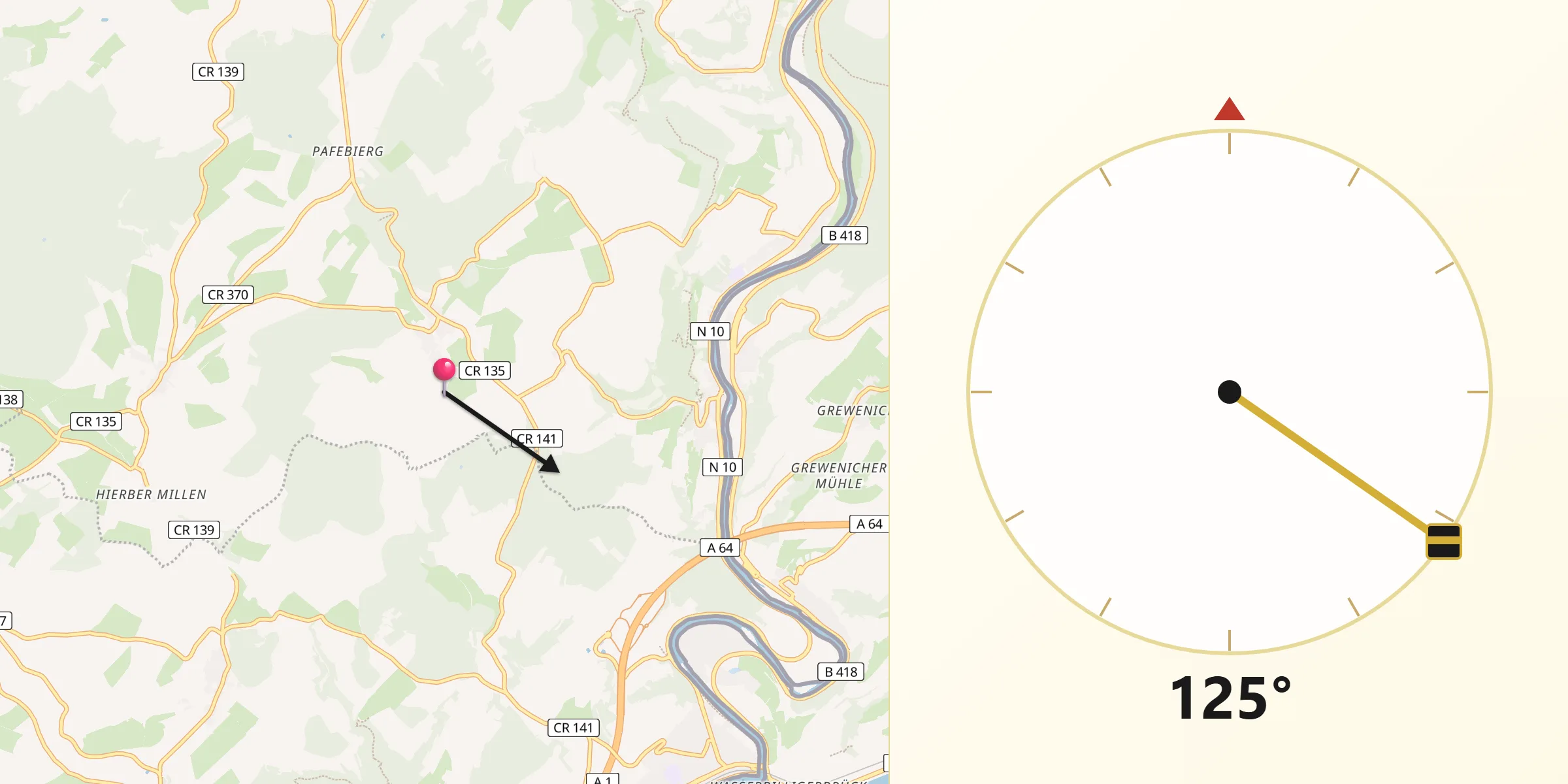 Direction vers la Qibla depuis Mompach
