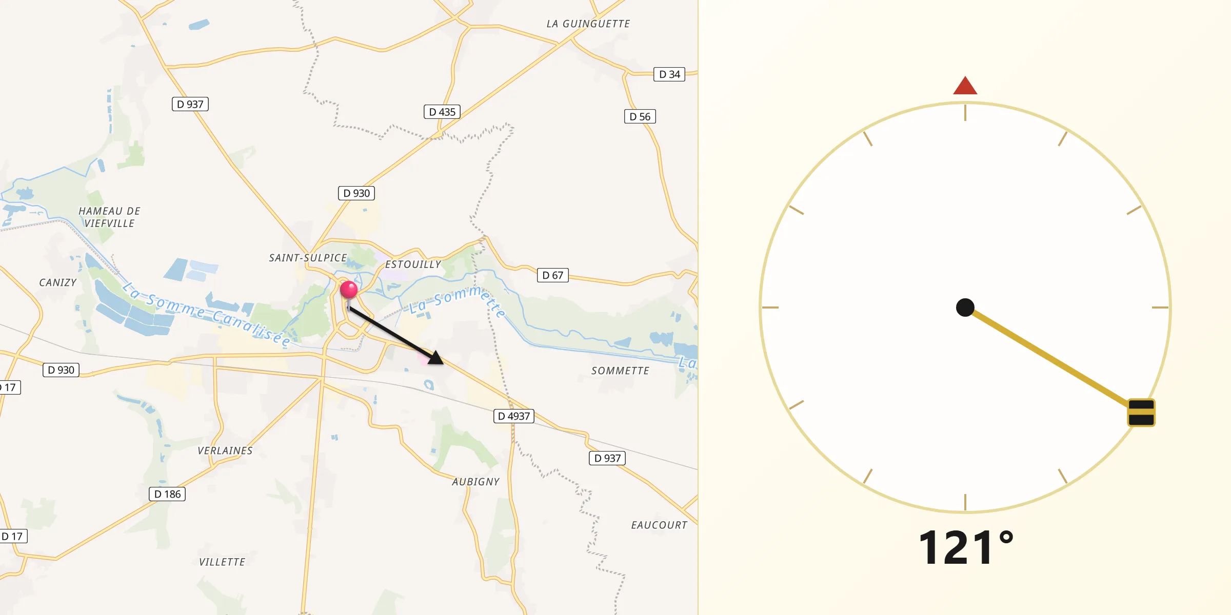 Direction vers la Qibla depuis Ham