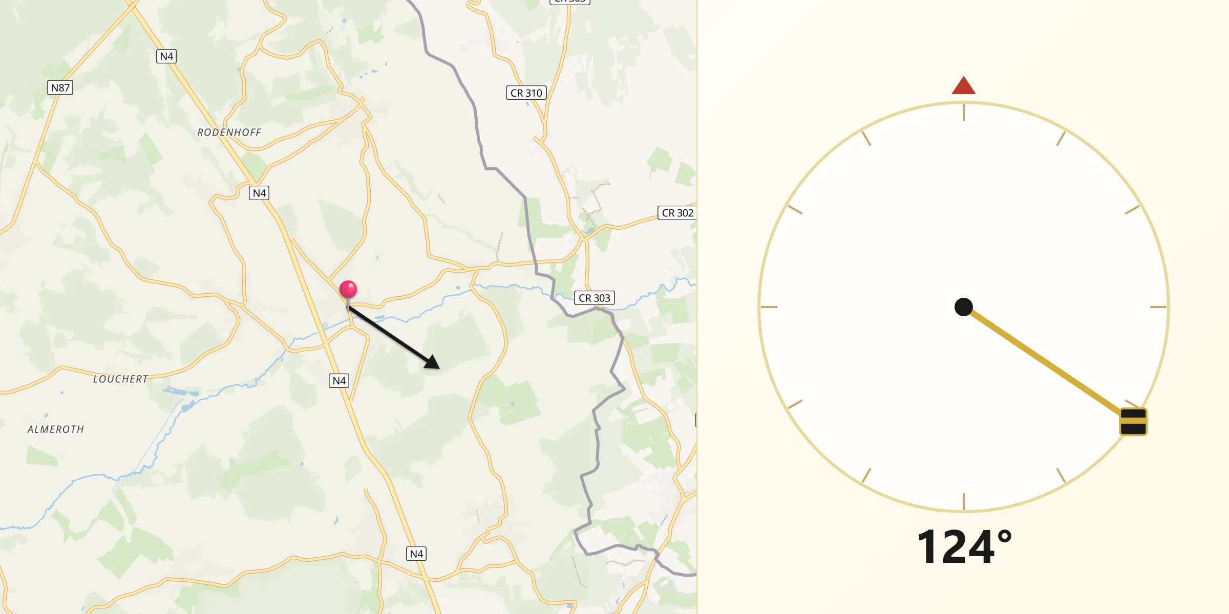 Direction vers la Qibla depuis Attert