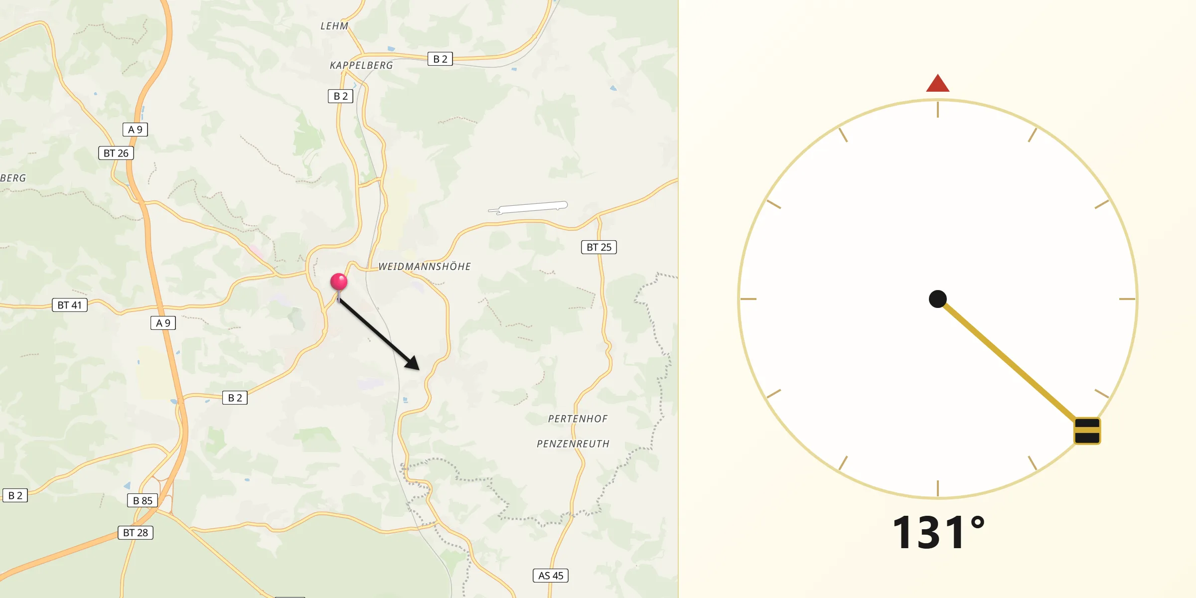 Qibla-Richtung von Pegnitz