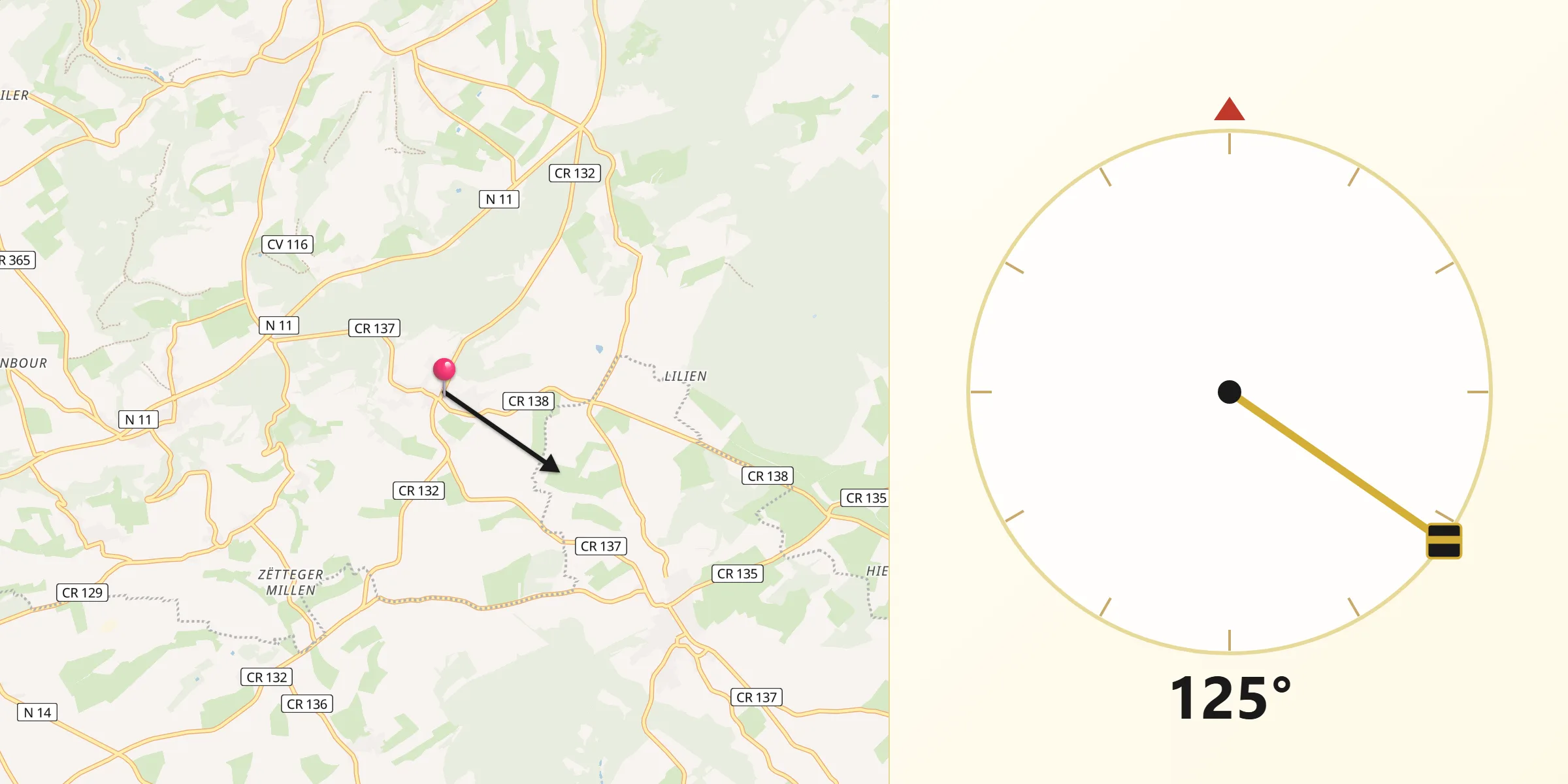 Direction vers la Qibla depuis Bech