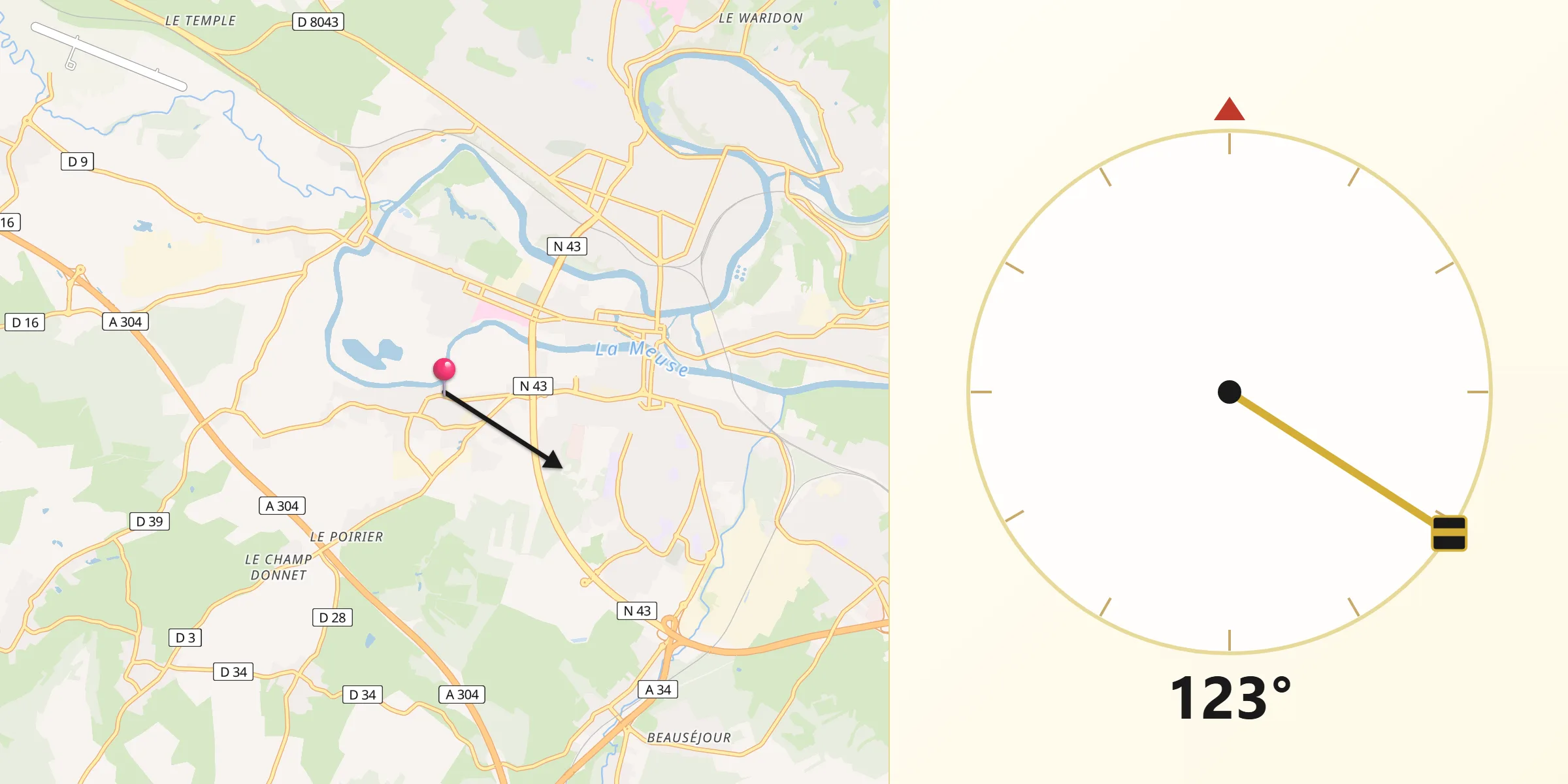 Direction vers la Qibla depuis Prix-lès-Mézières