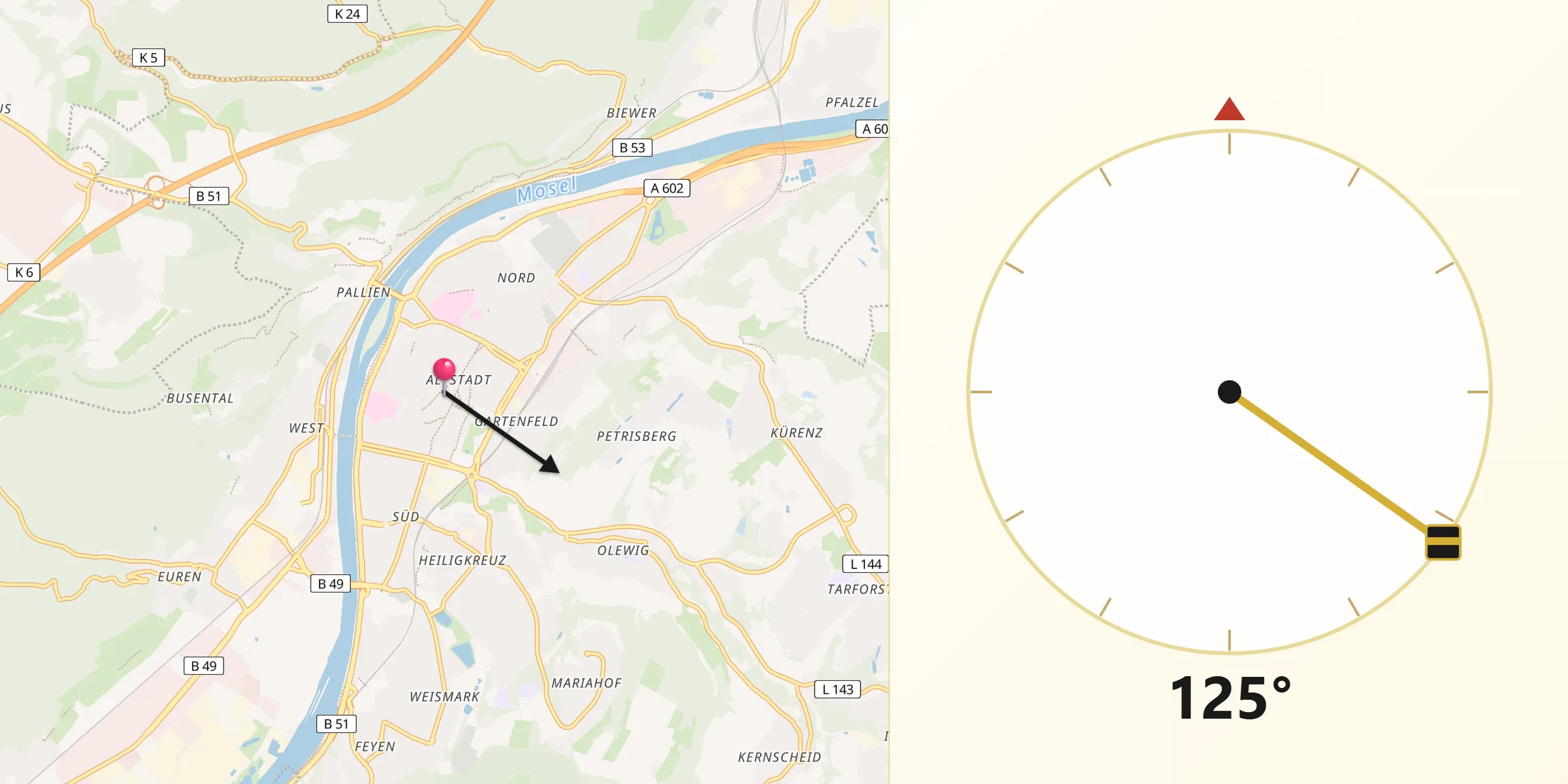 Qibla-Richtung von Trier