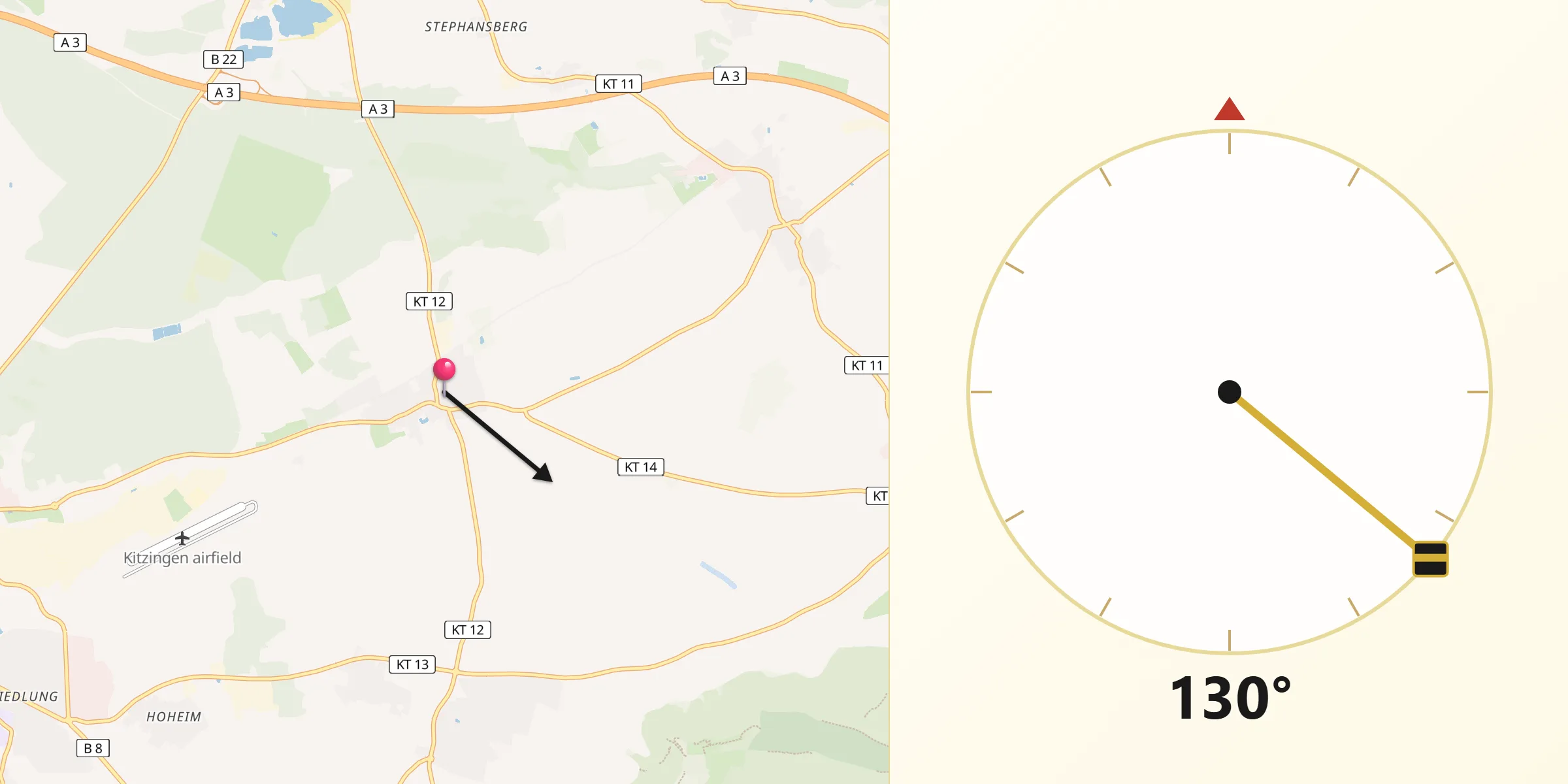 Qibla-Richtung von Großlangheim