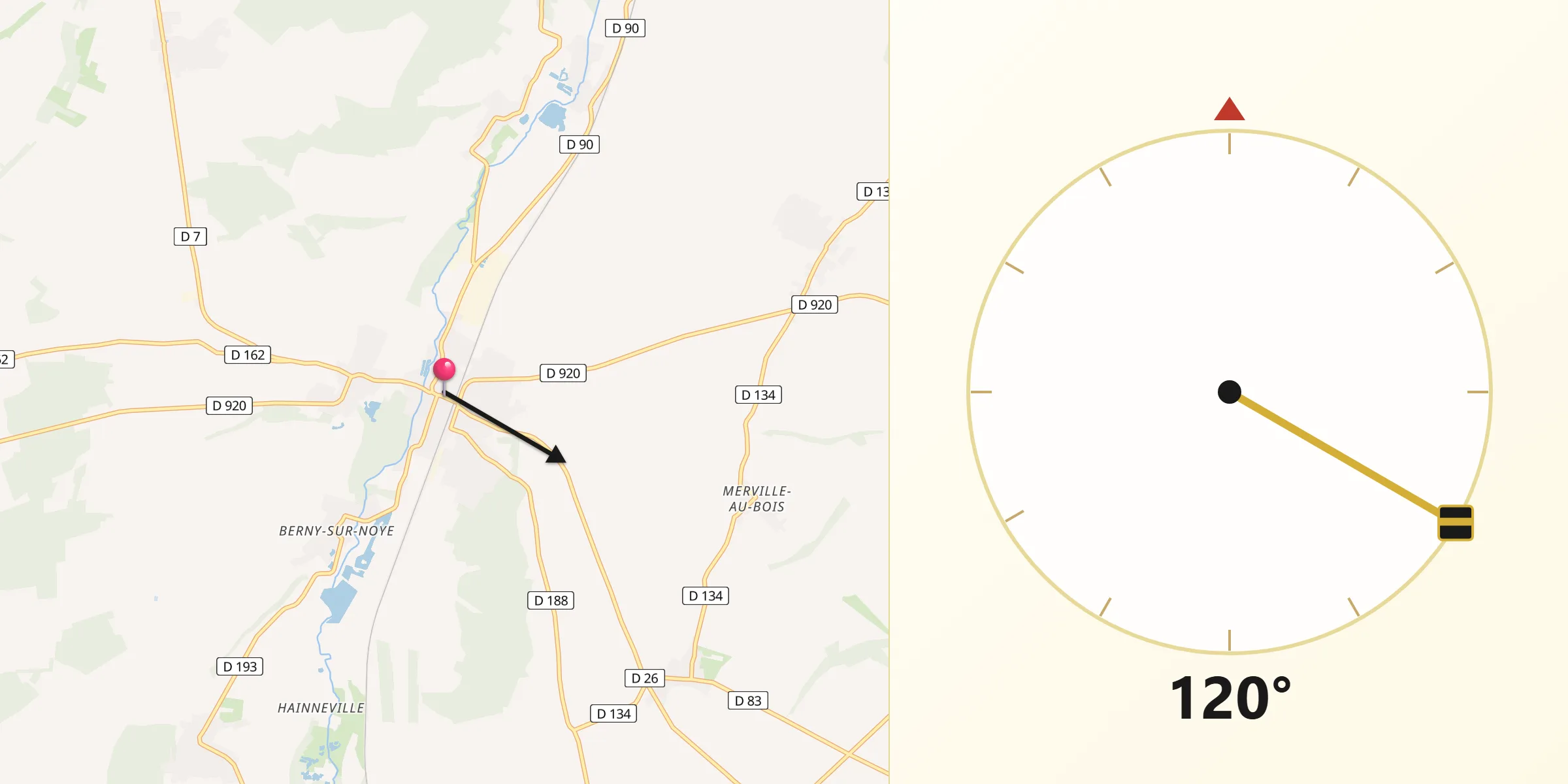 Direction vers la Qibla depuis Ailly-sur-Noye