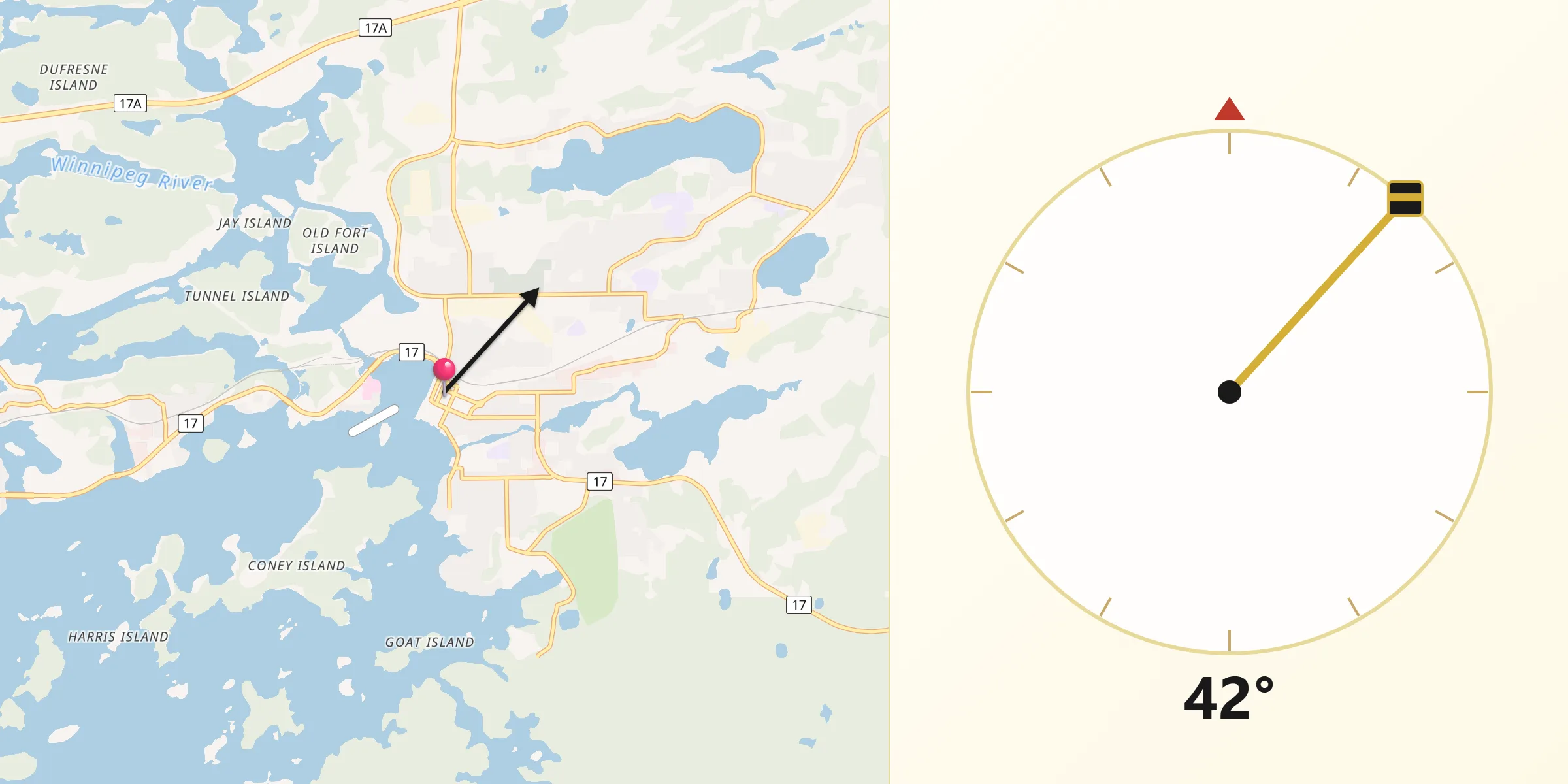 Qibla Direction from Kenora