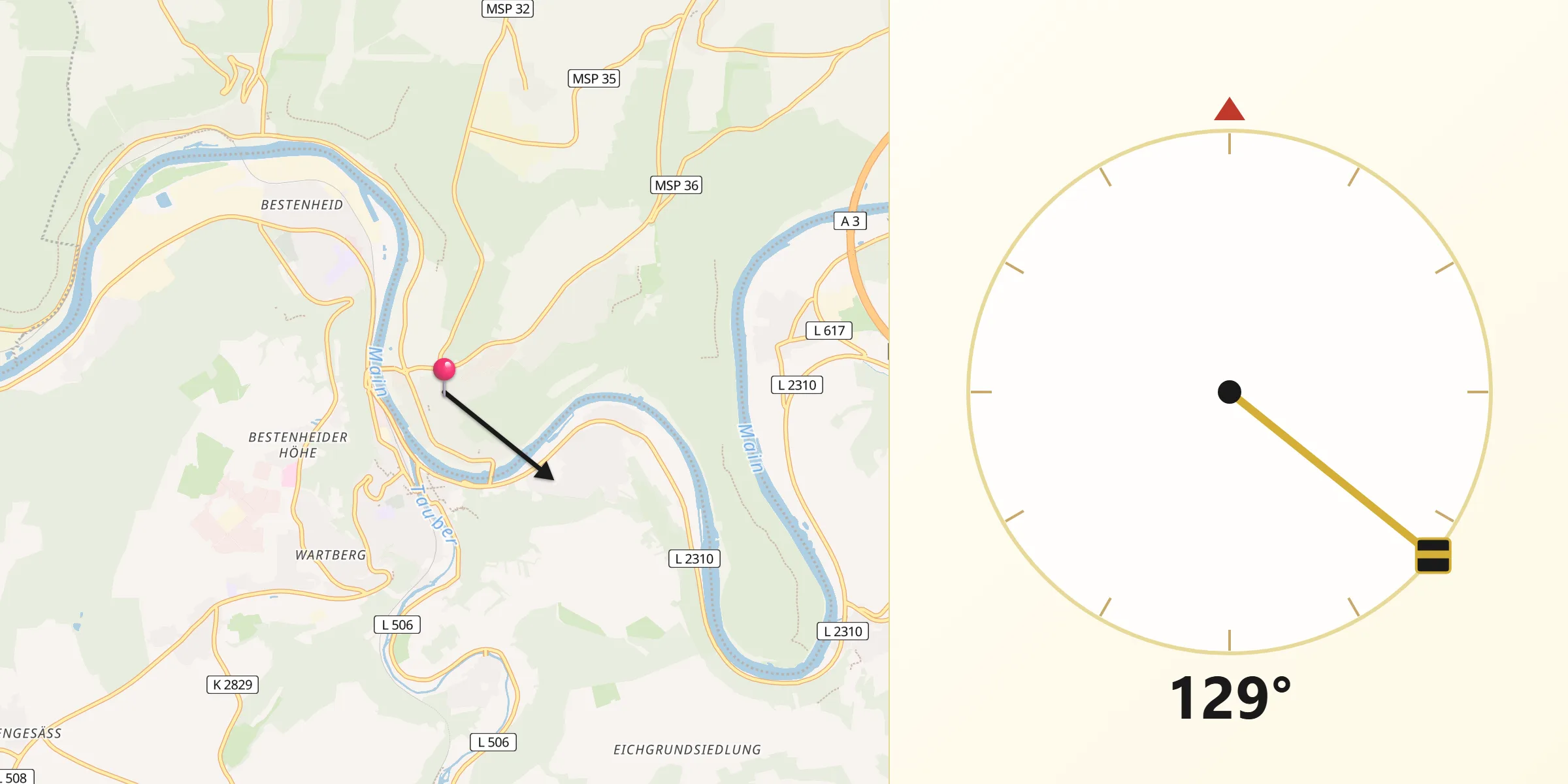 Qibla-Richtung von Kreuzwertheim