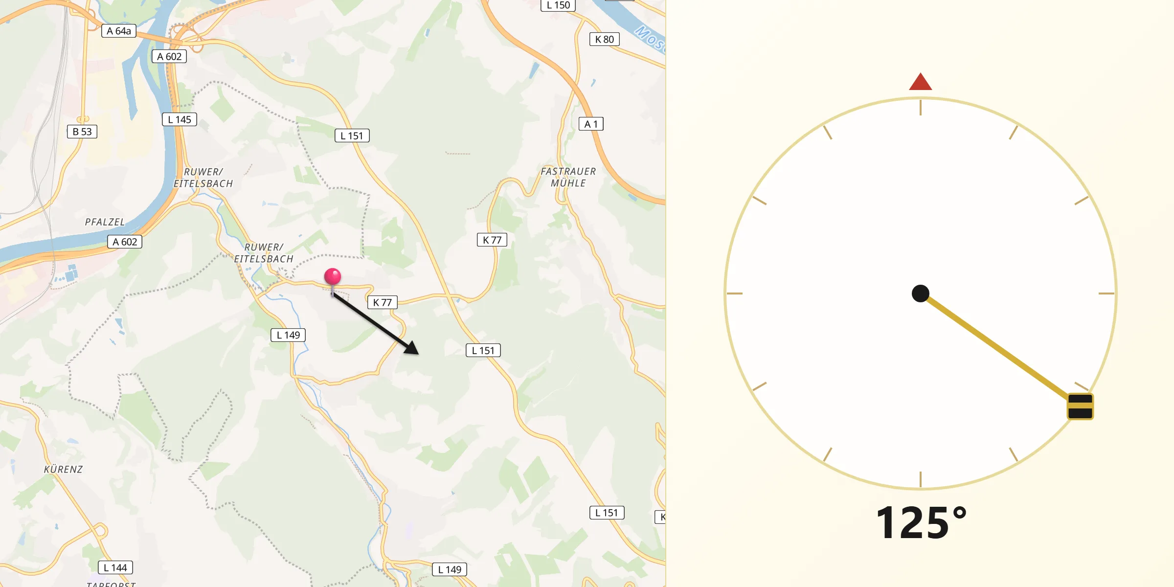 Qibla-Richtung von Mertesdorf