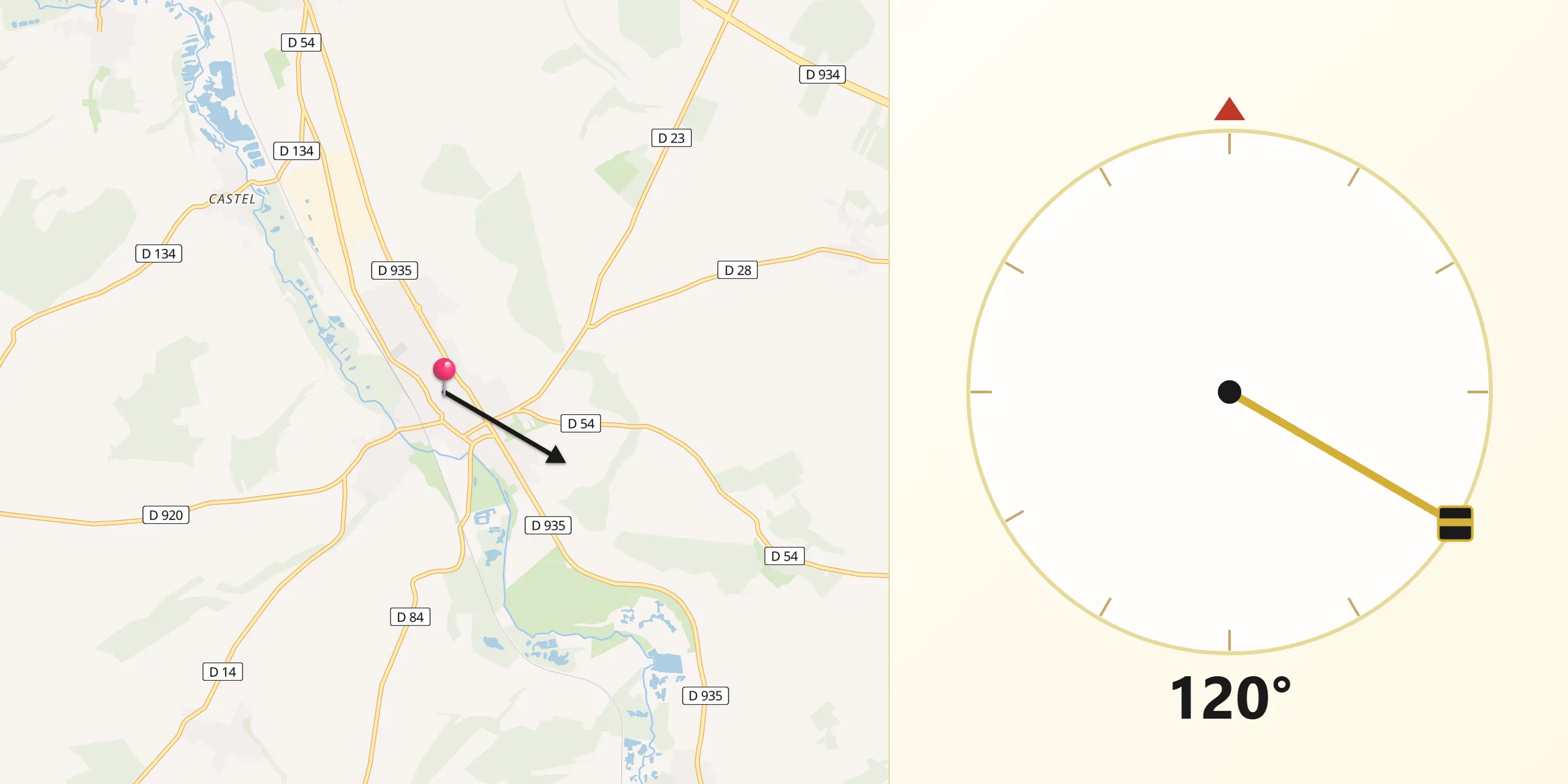 Direction vers la Qibla depuis Moreuil