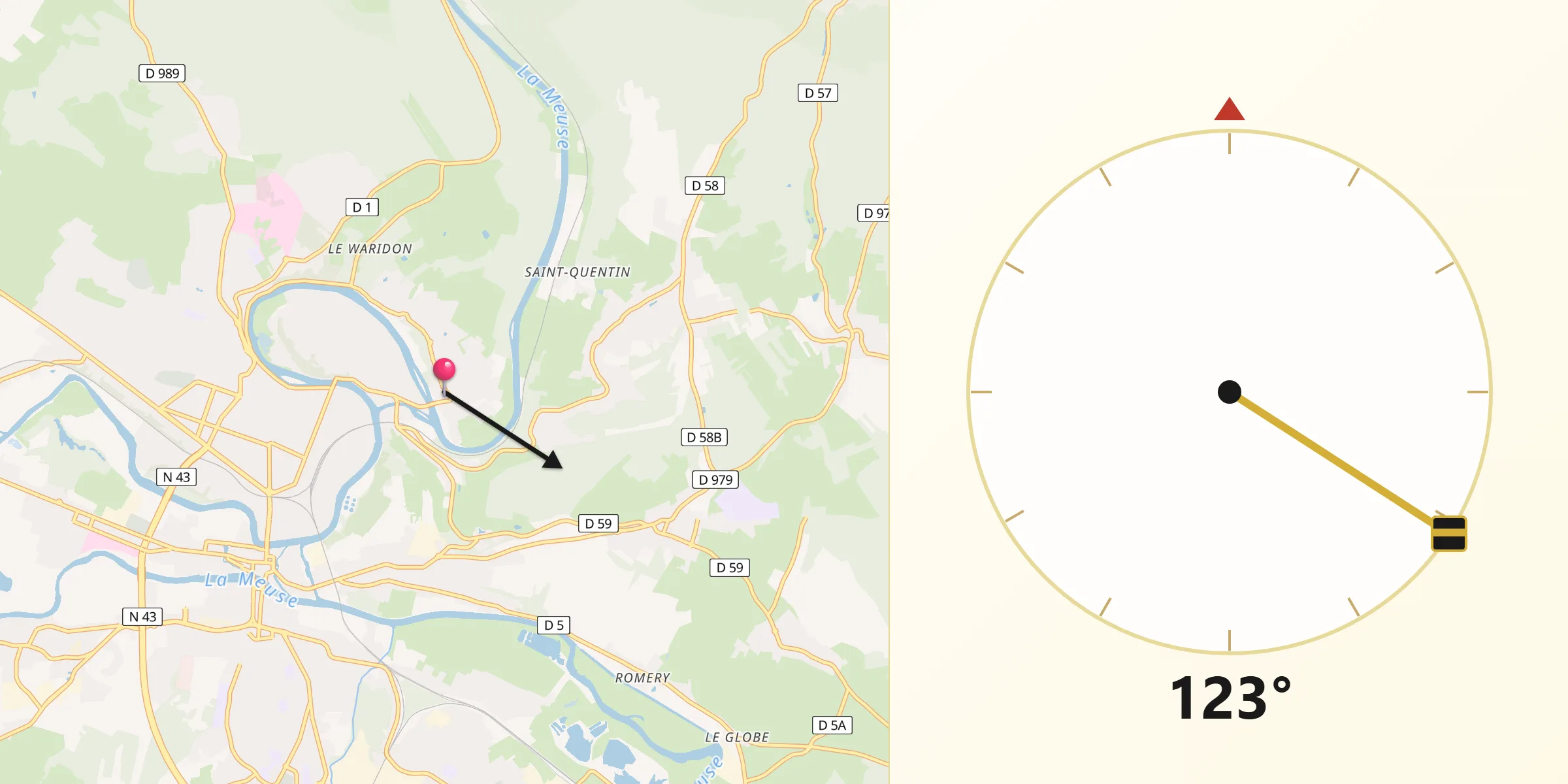 Direction vers la Qibla depuis Montcy-Notre-Dame