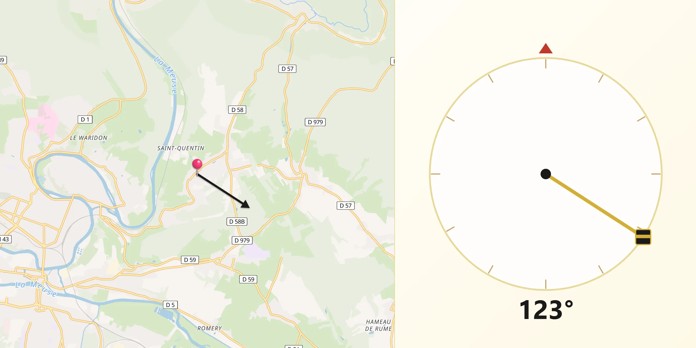 Direction vers la Qibla depuis Aiglemont