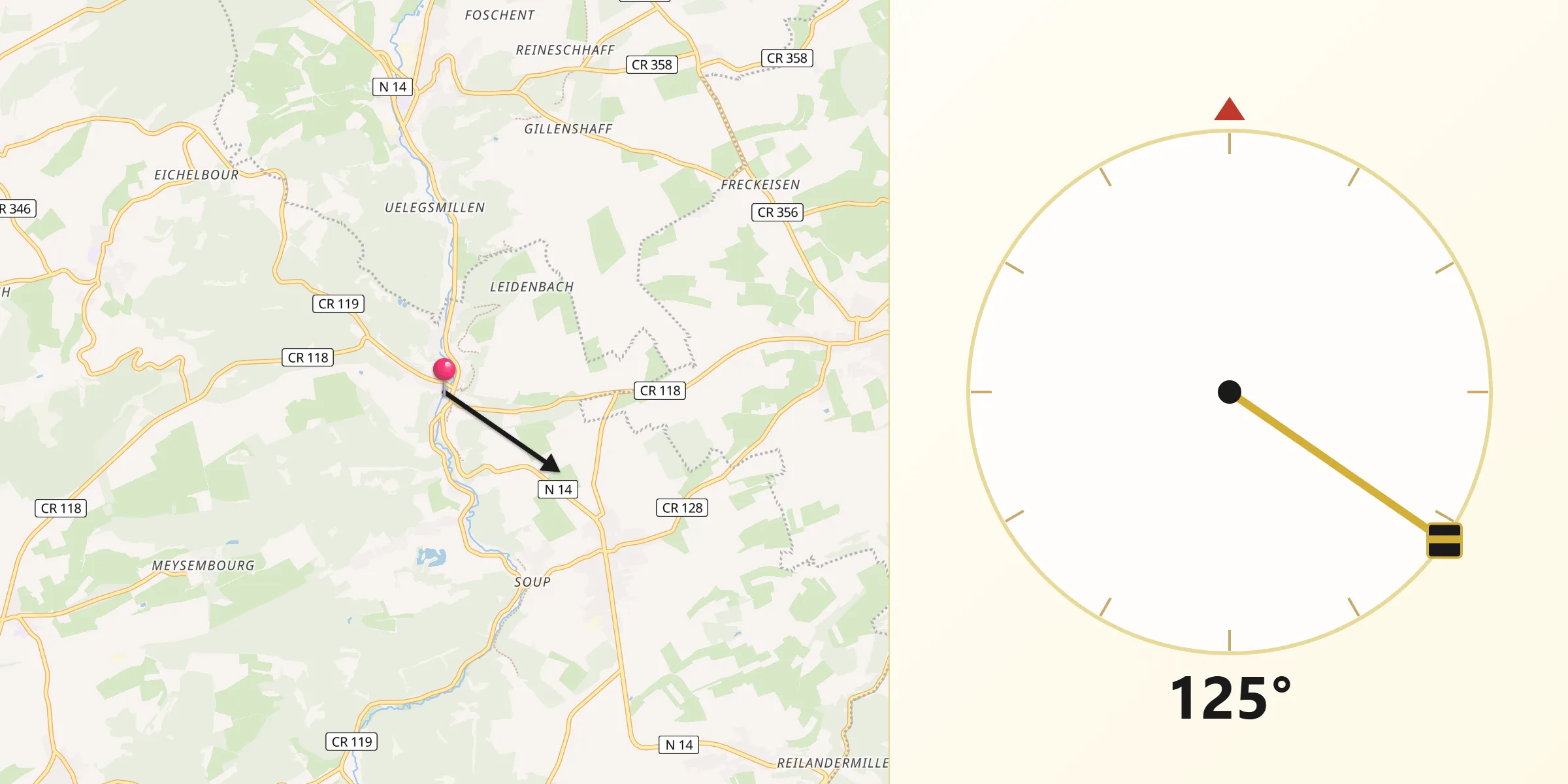 Direction vers la Qibla depuis Larochette