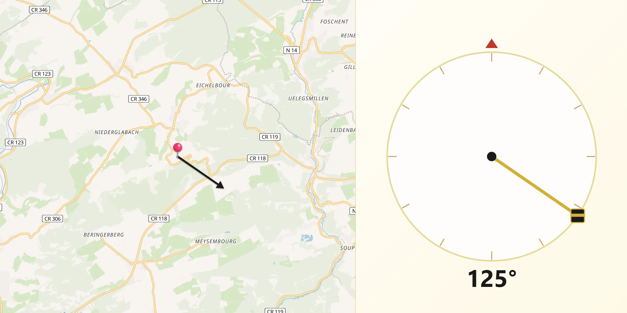 Direction vers la Qibla depuis Nommern