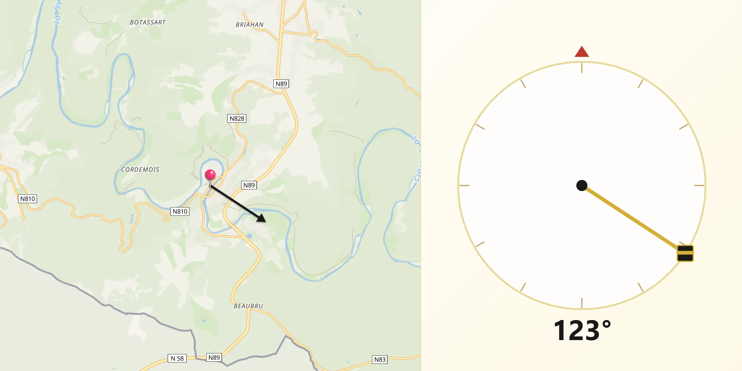Direction vers la Qibla depuis Bouillon