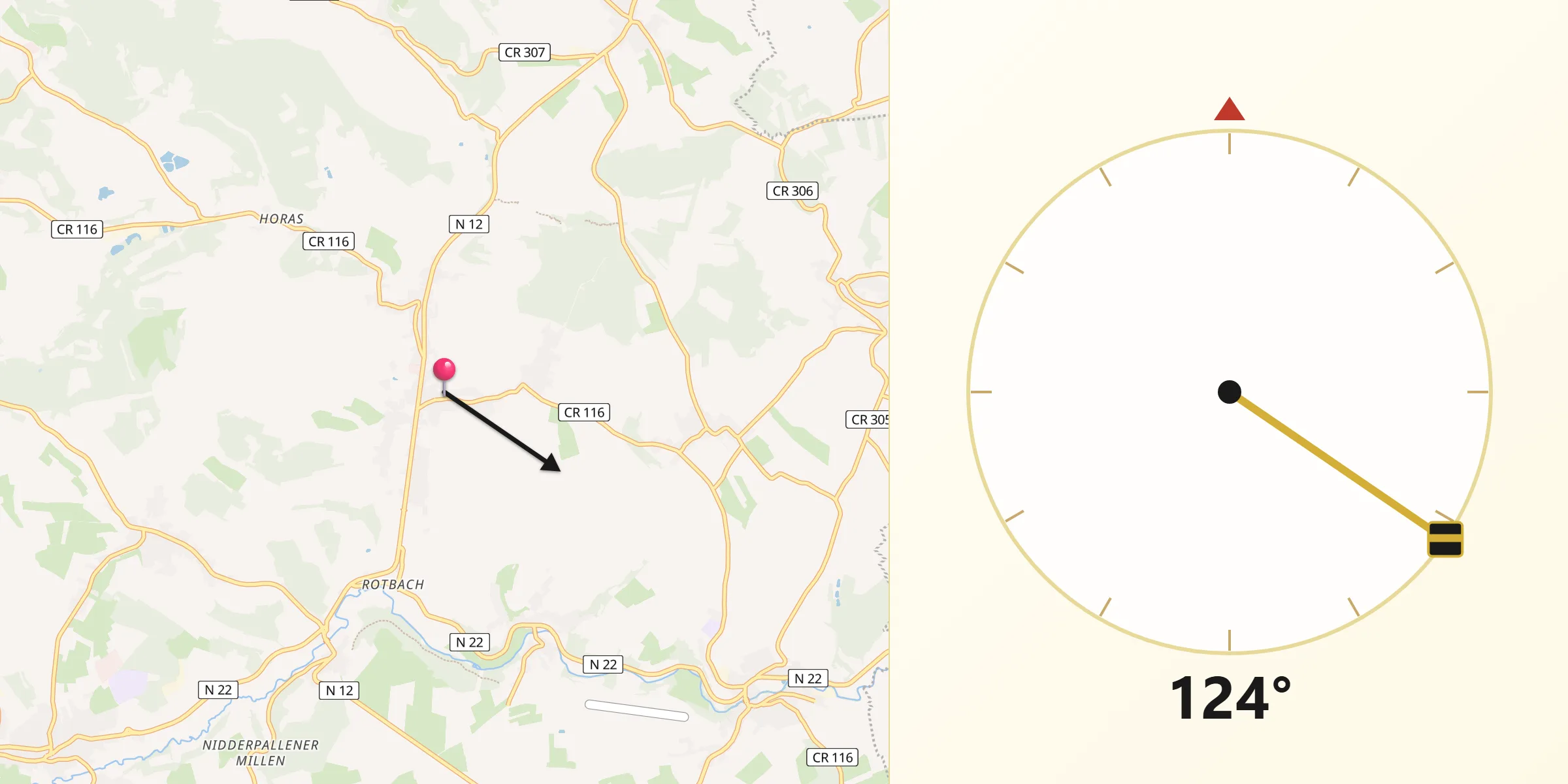 Direction vers la Qibla depuis Bettborn