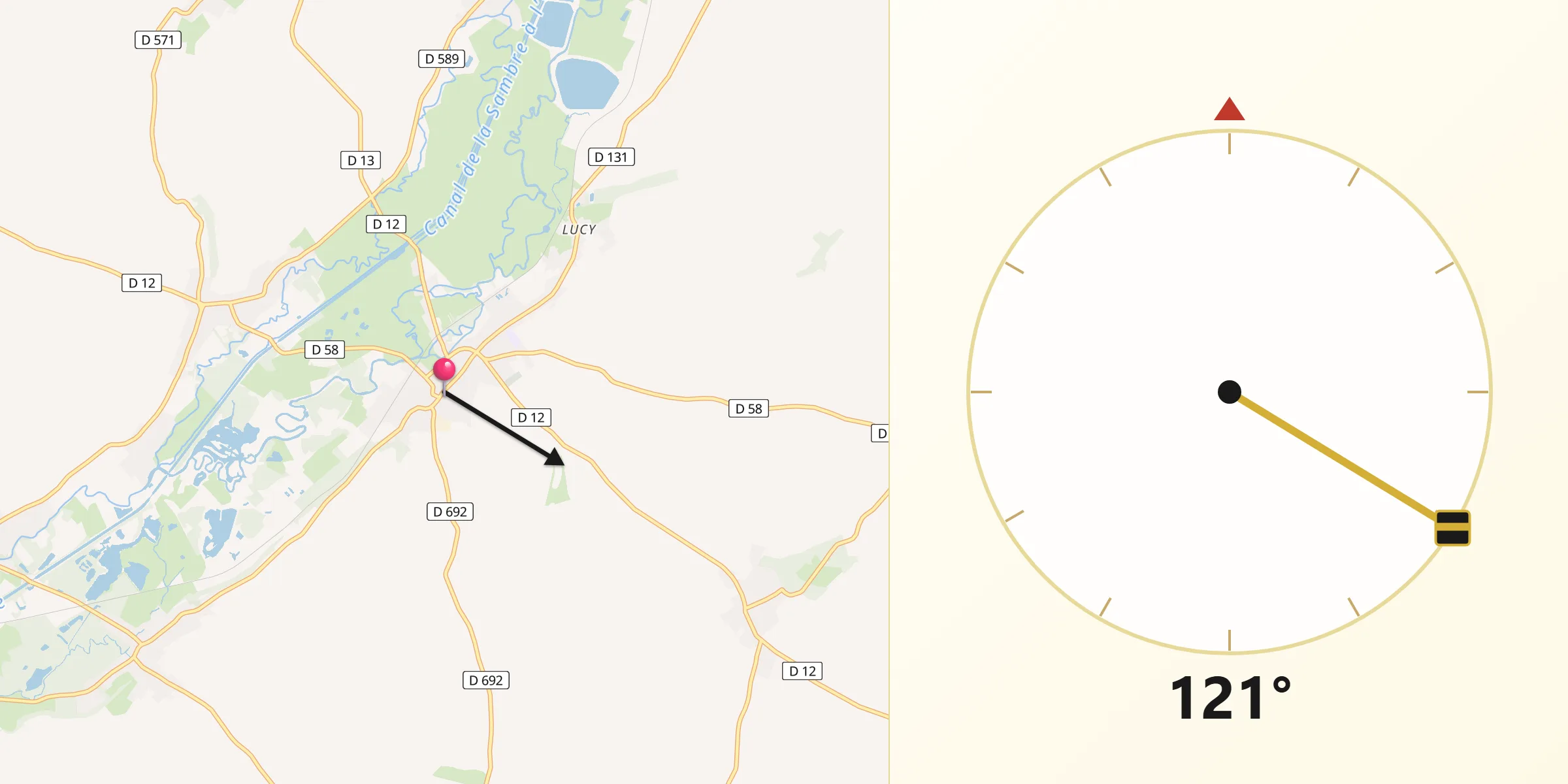 Direction vers la Qibla depuis Ribemont