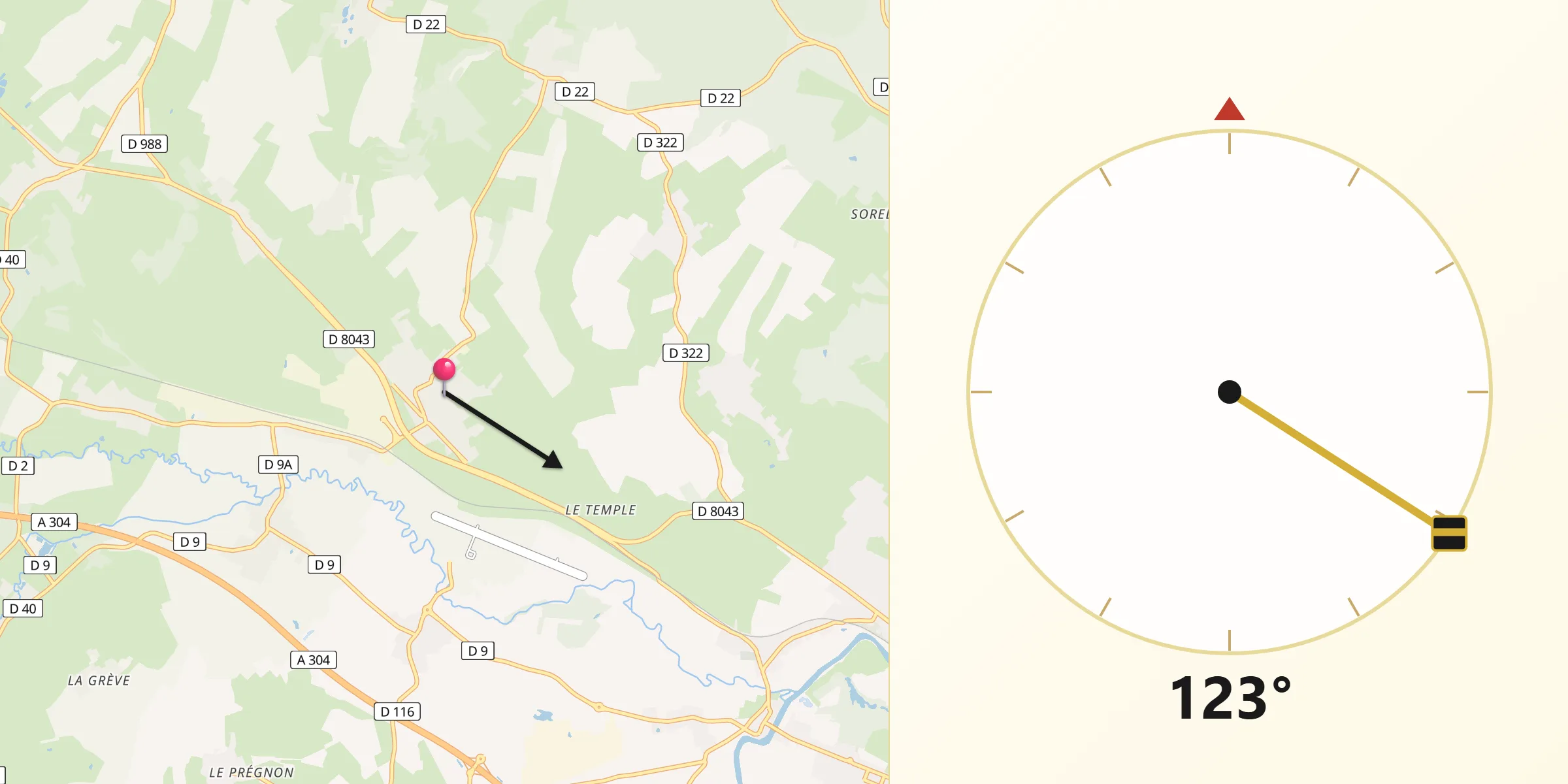 Direction vers la Qibla depuis Tournes