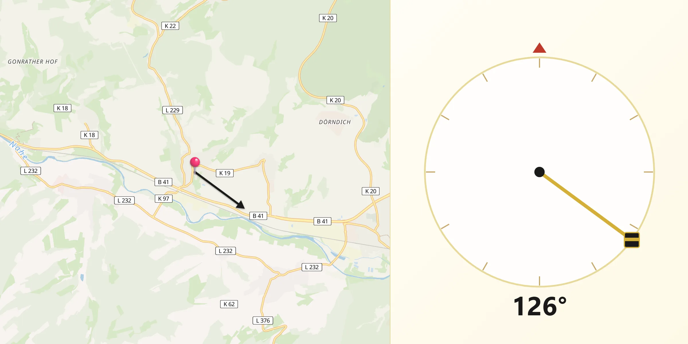Qibla-Richtung von Monzingen