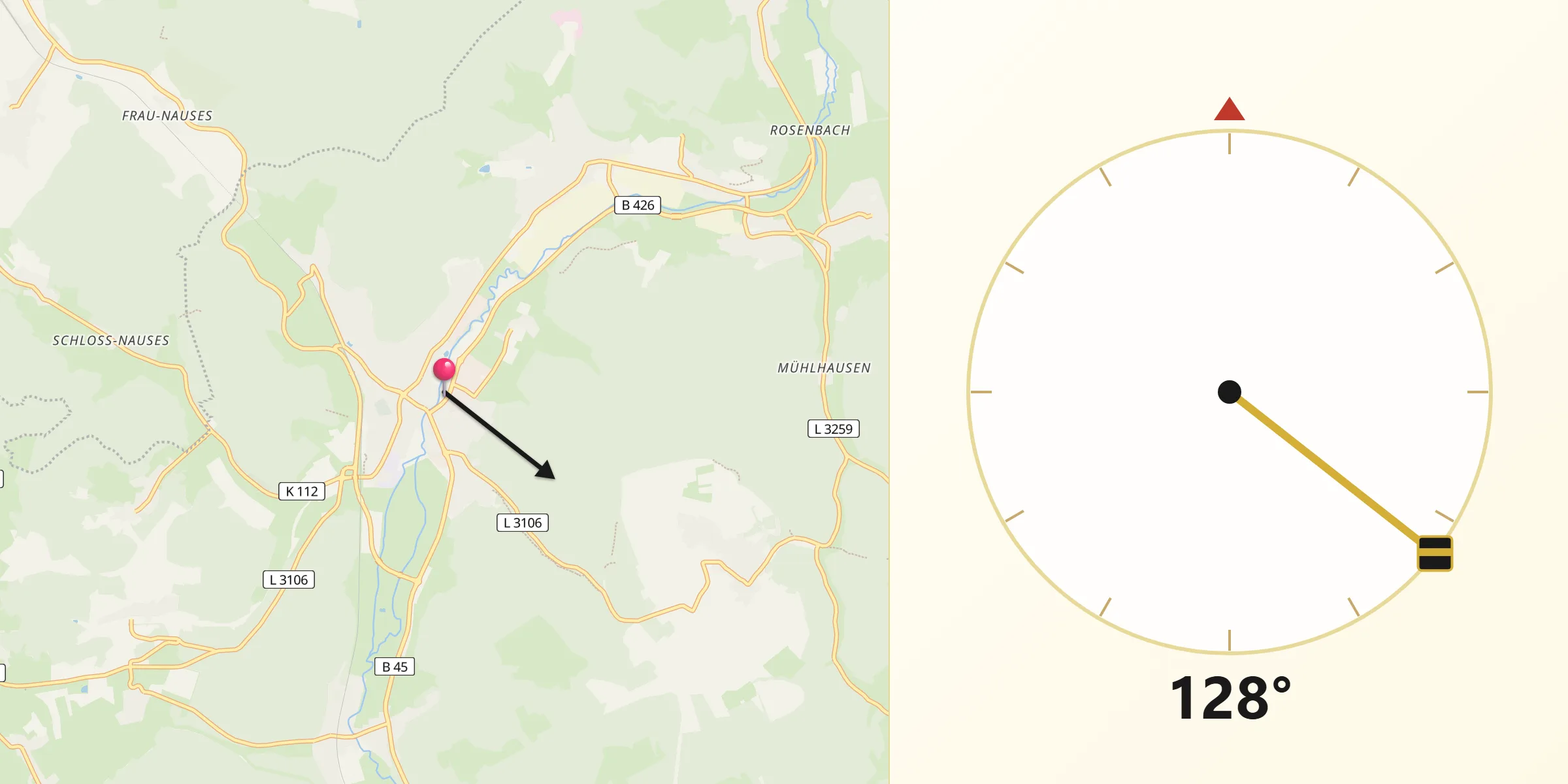 Qibla-Richtung von Höchst im Odenwald