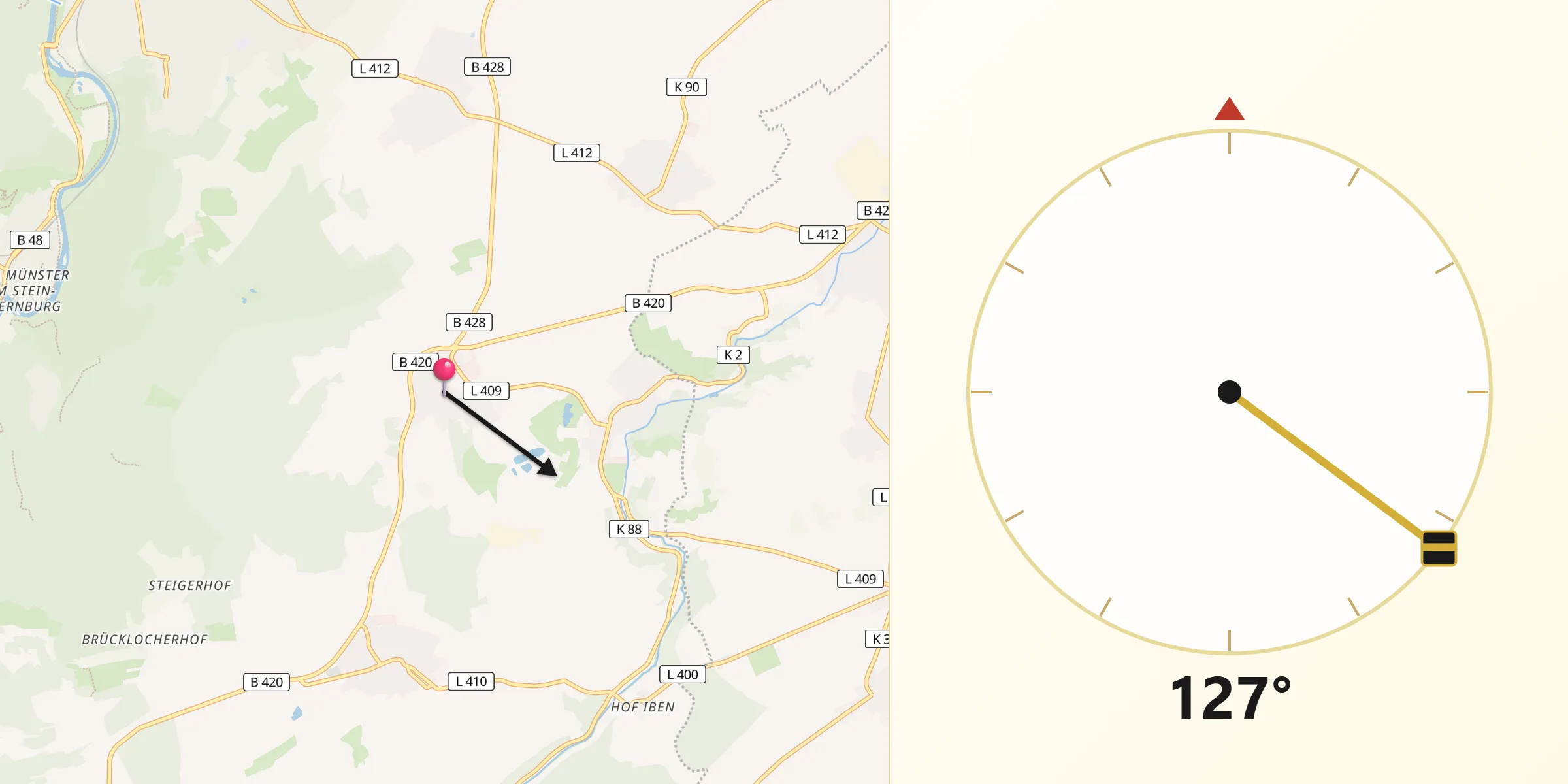 Qibla-Richtung von Frei-Laubersheim