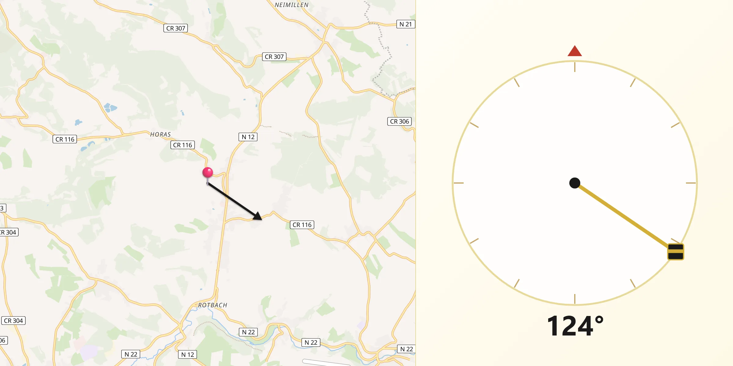 Direction vers la Qibla depuis Commune de Préizerdaul