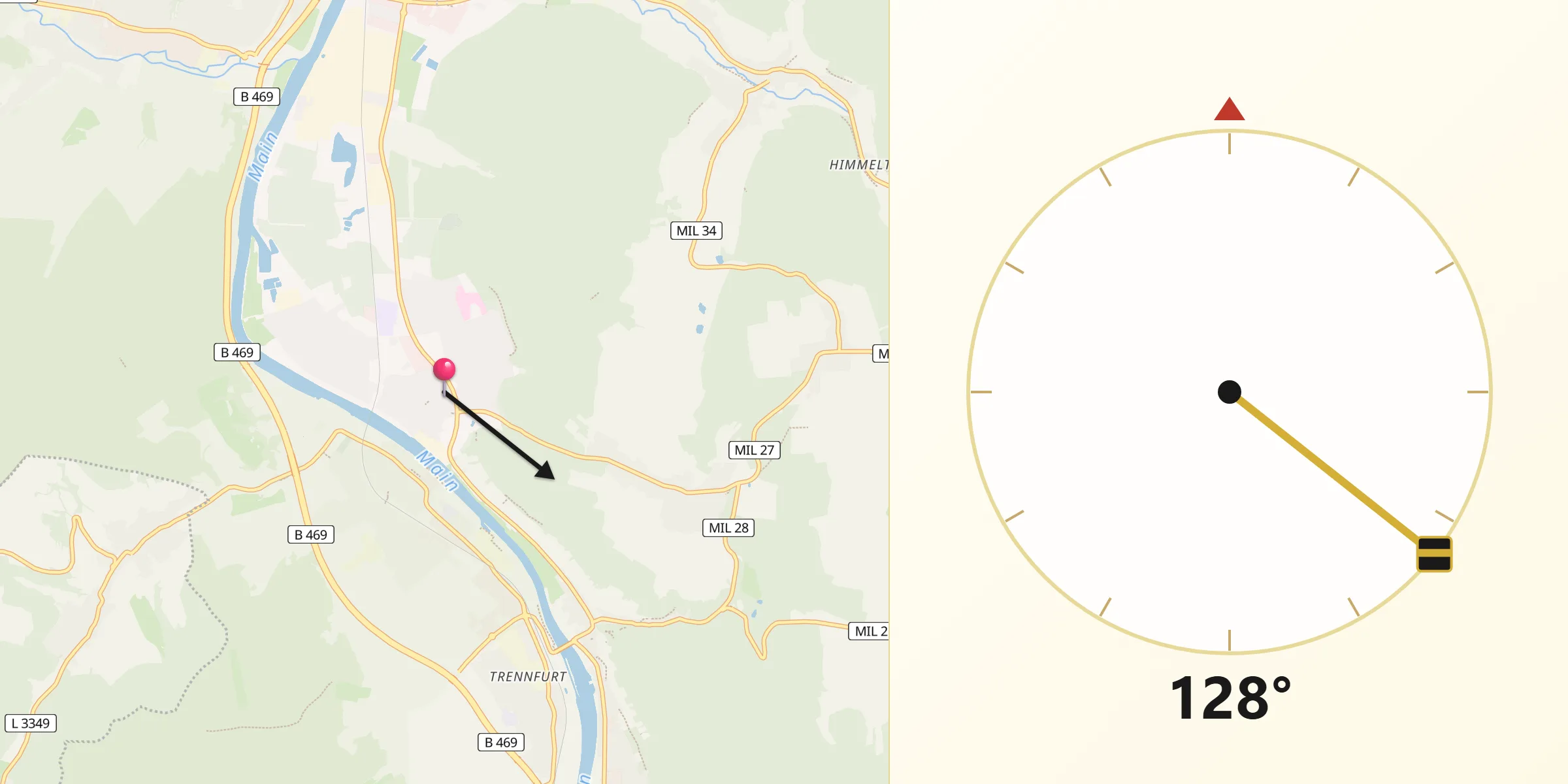 Qibla-Richtung von Erlenbach am Main