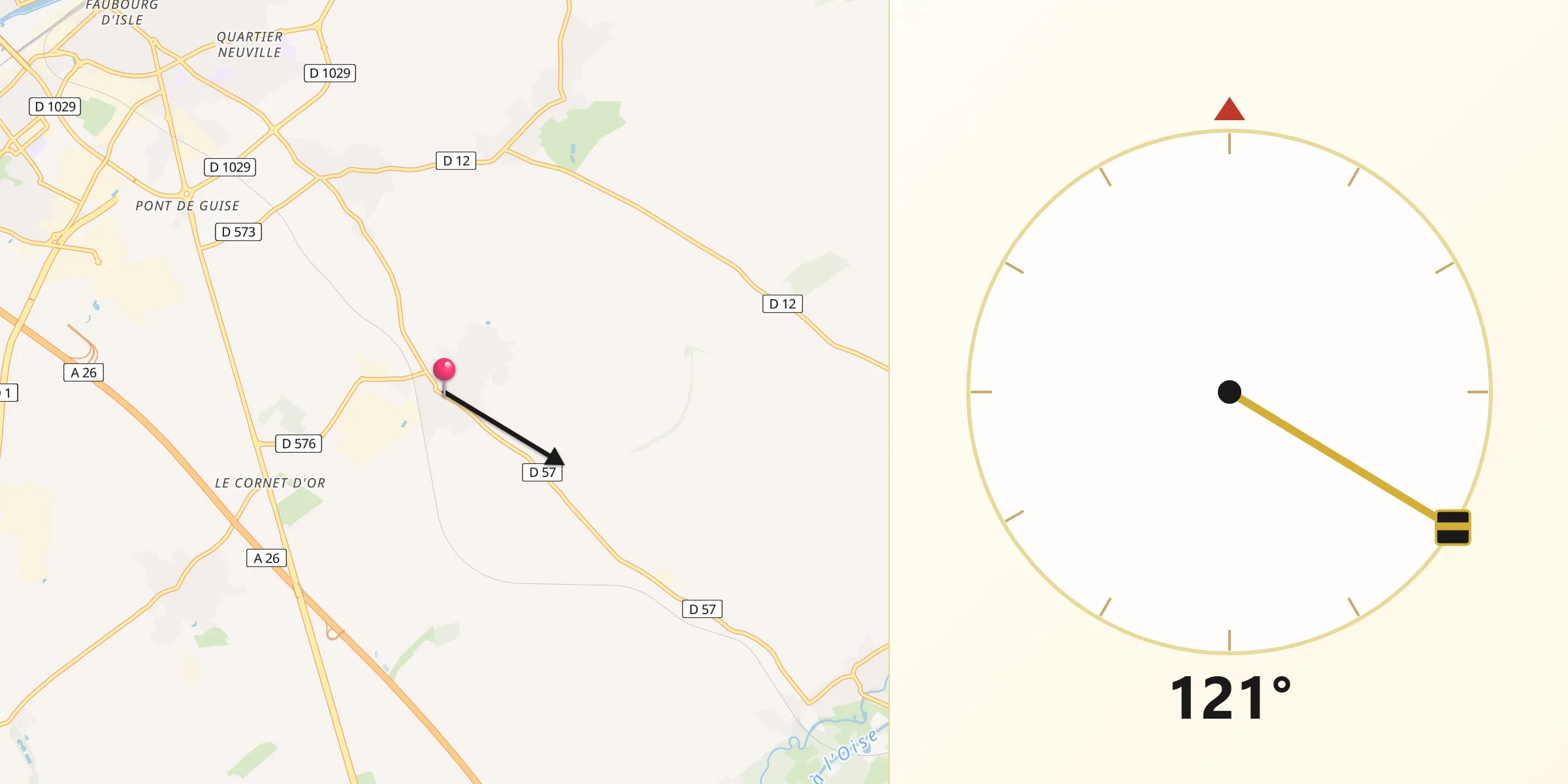 Direction vers la Qibla depuis Itancourt