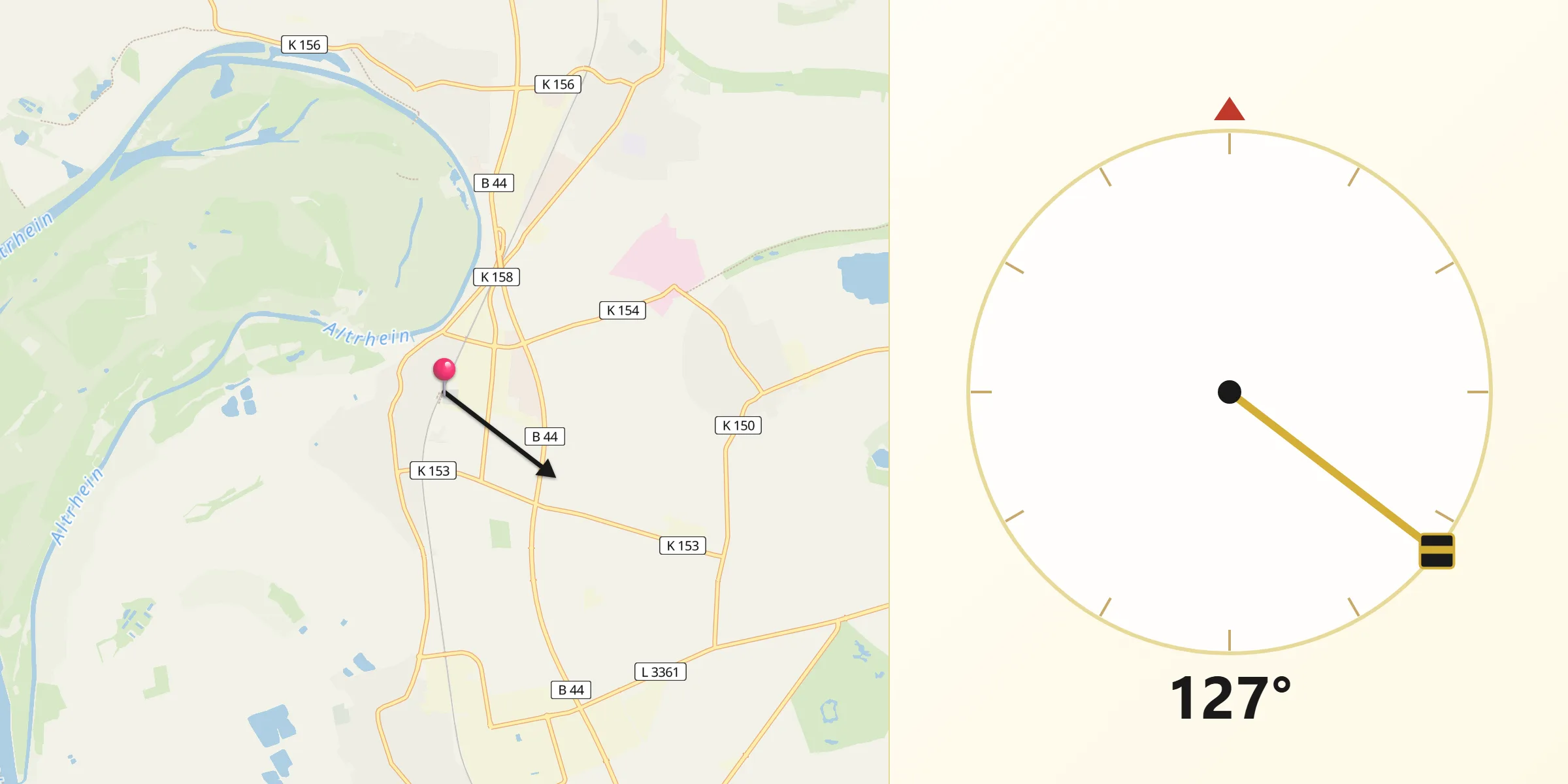 Qibla-Richtung von Stockstadt am Rhein
