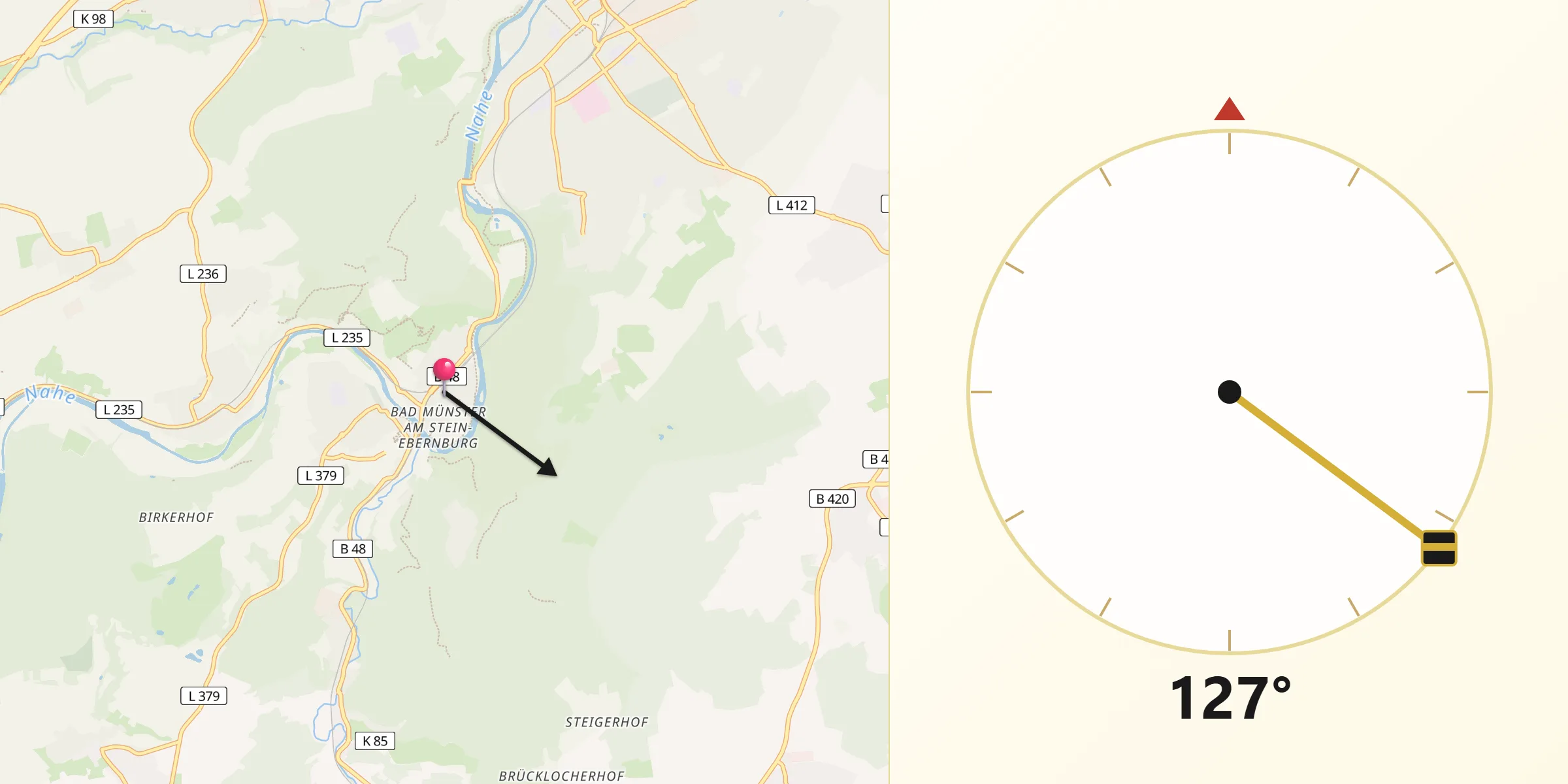 Qibla-Richtung von Bad Münster am Stein-Ebernburg