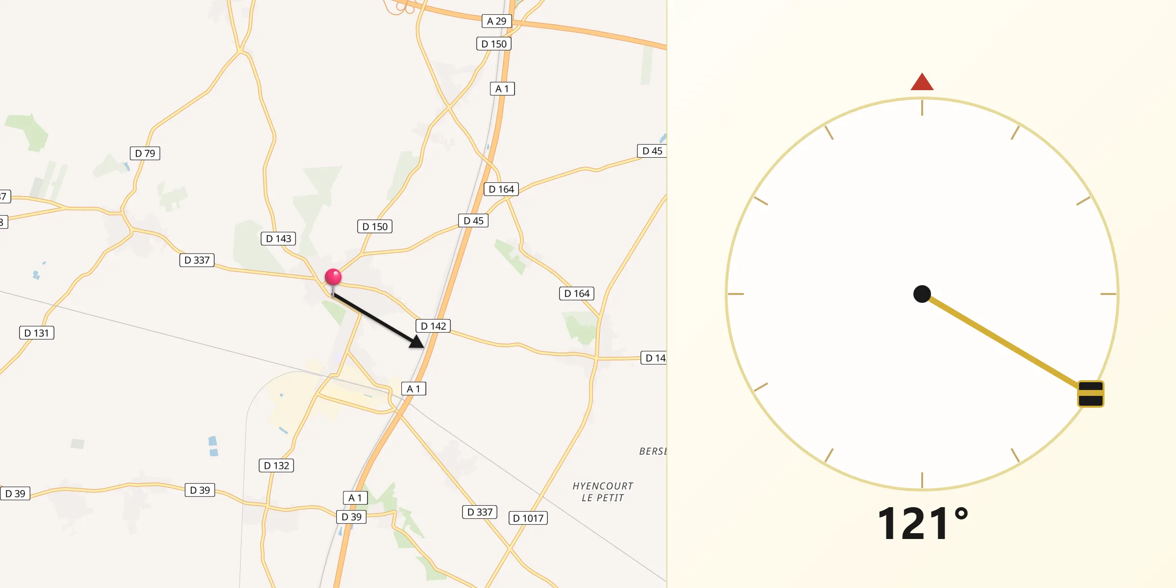 Direction vers la Qibla depuis Chaulnes