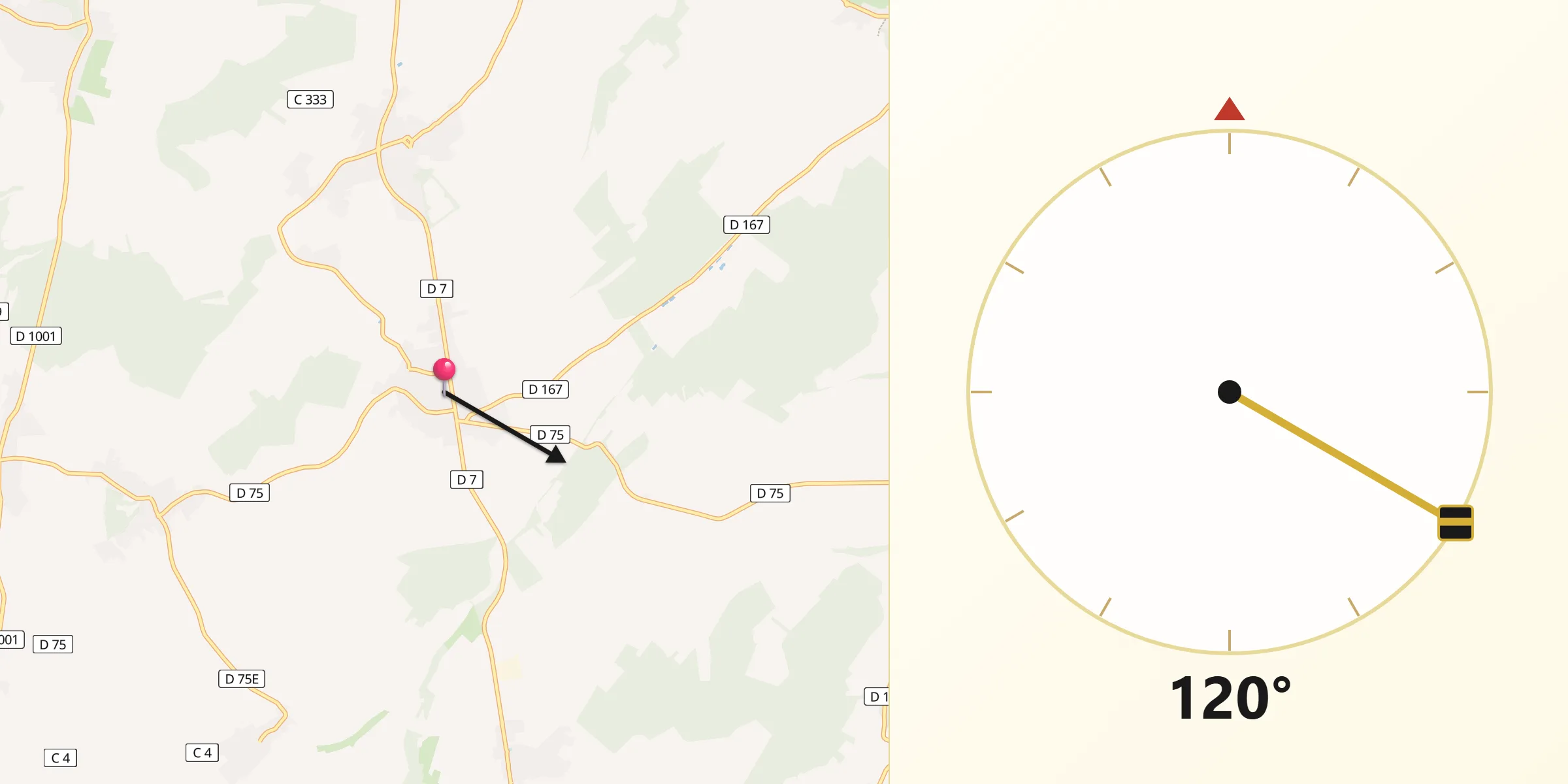 Direction vers la Qibla depuis Sains-en-Amiénois