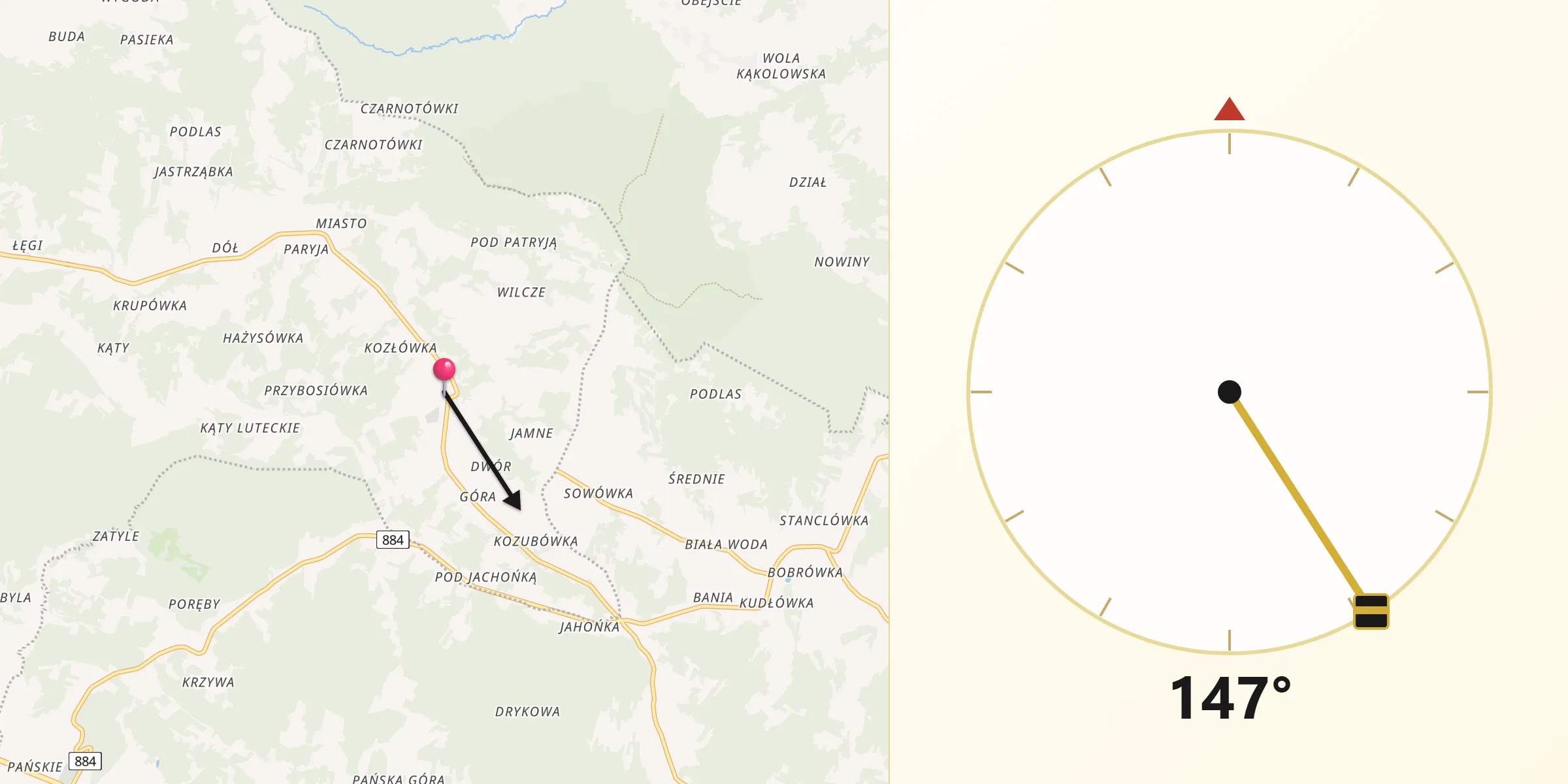 Kierunek Qibla z Gwoźnica Górna